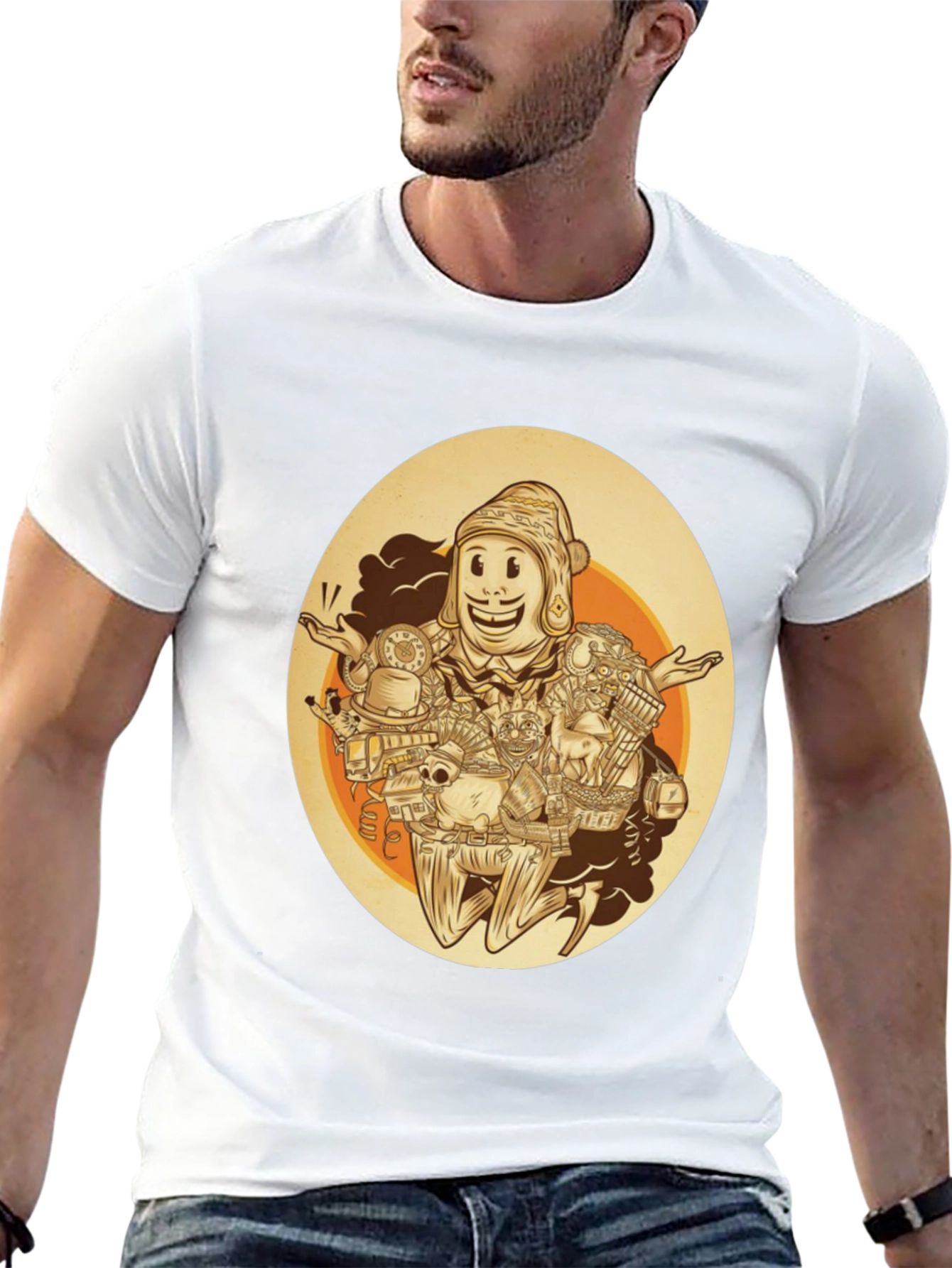 Quirky Cartoon Graphic Tee - Black Cotton Blend