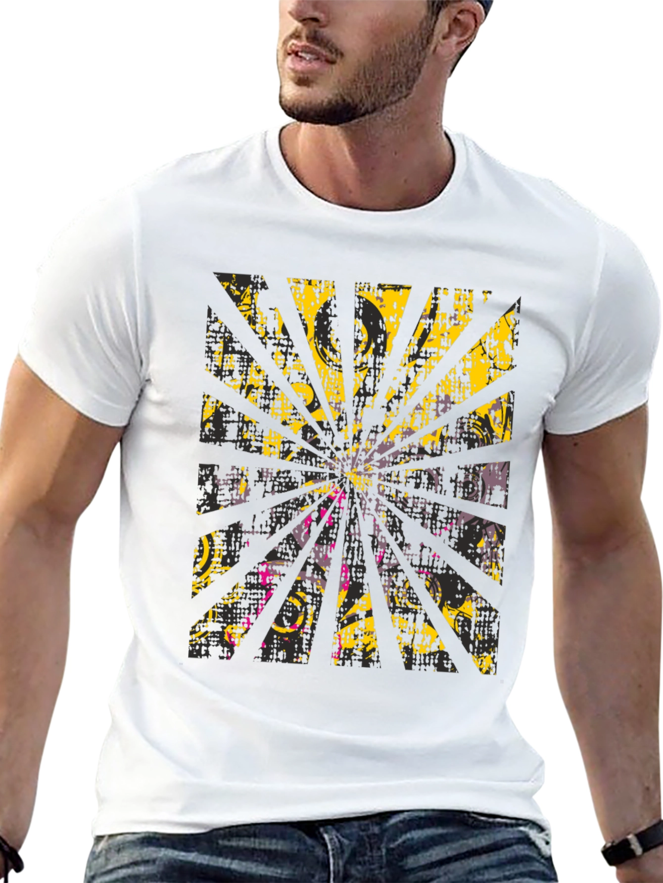 Abstract Burst Graphic Print Black T-Shirt