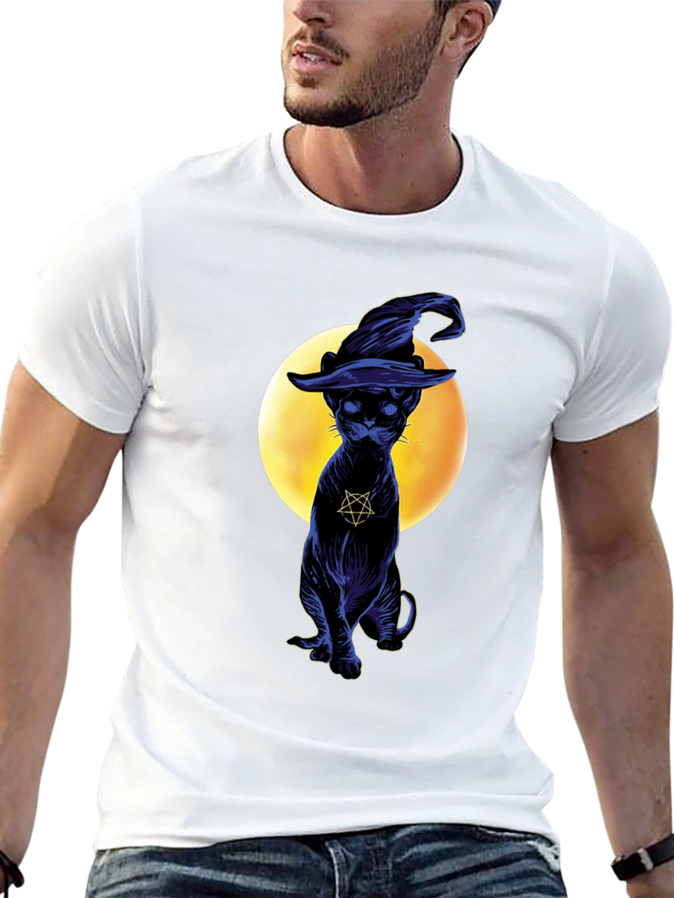 Witch Cat T-Shirt - Gothic Style Black Cat Tee