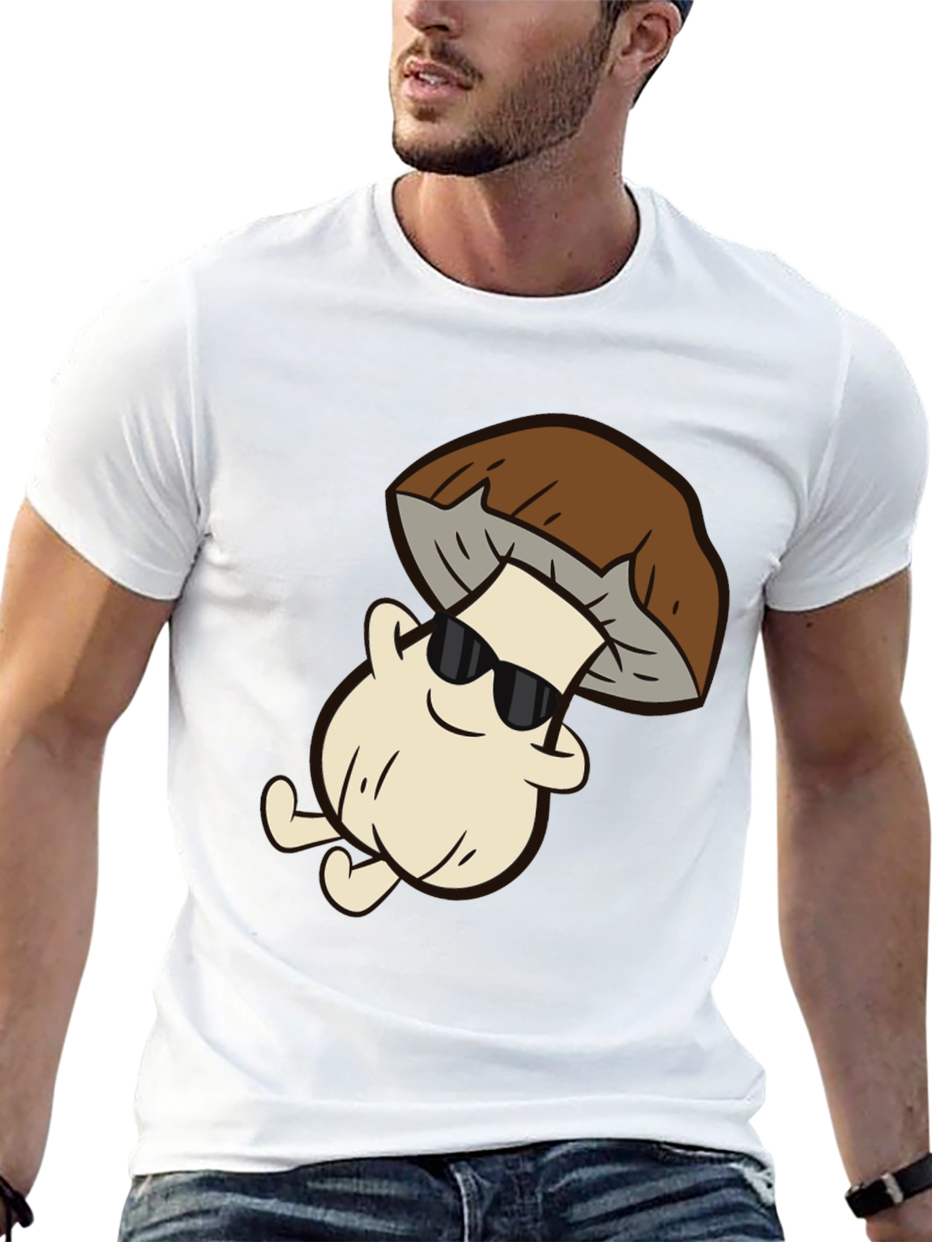 Cool Mushroom Graphic Tee - Black Cotton T-Shirt