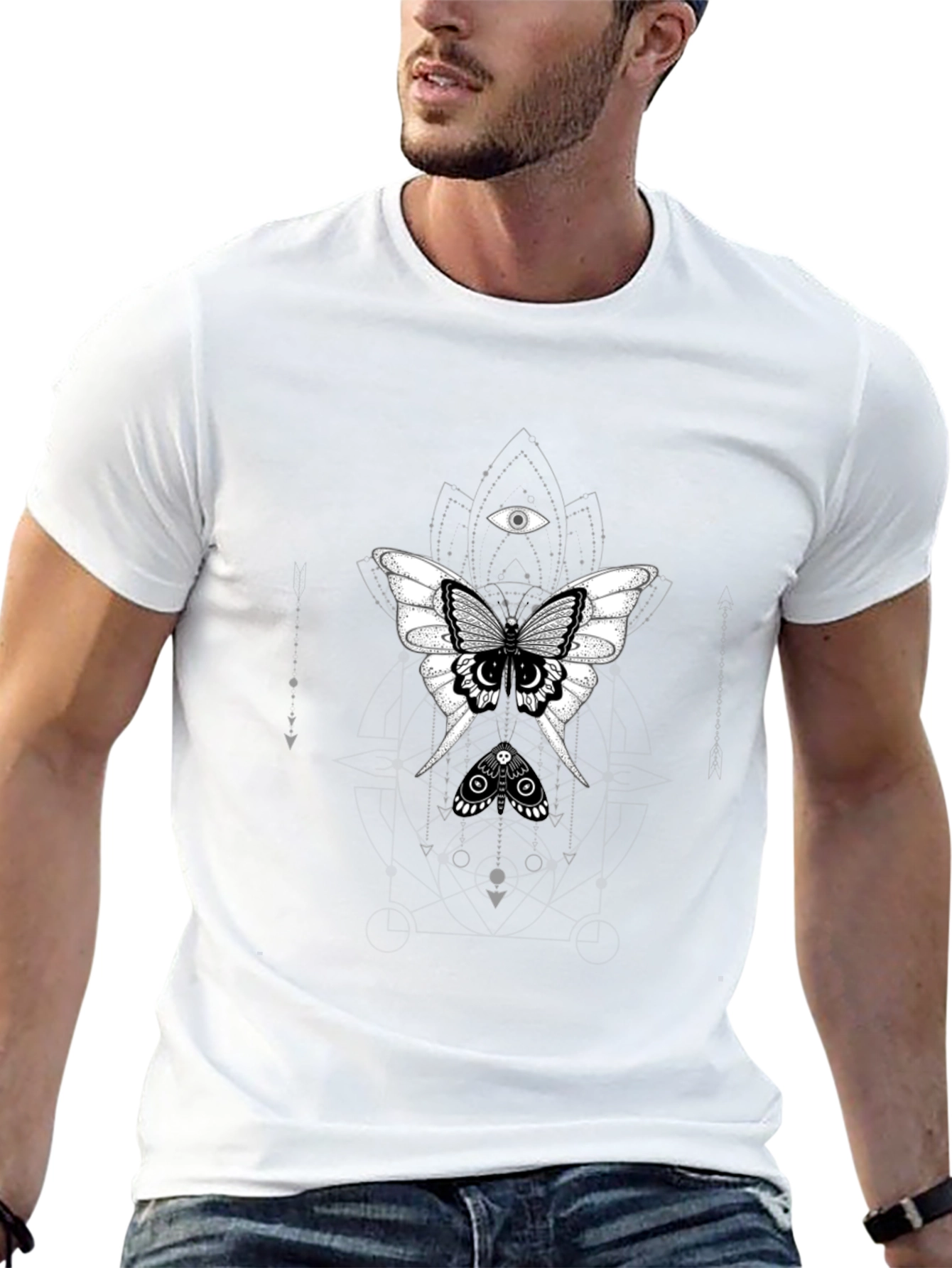 Black T-Shirt with Mystical Moth Graphic