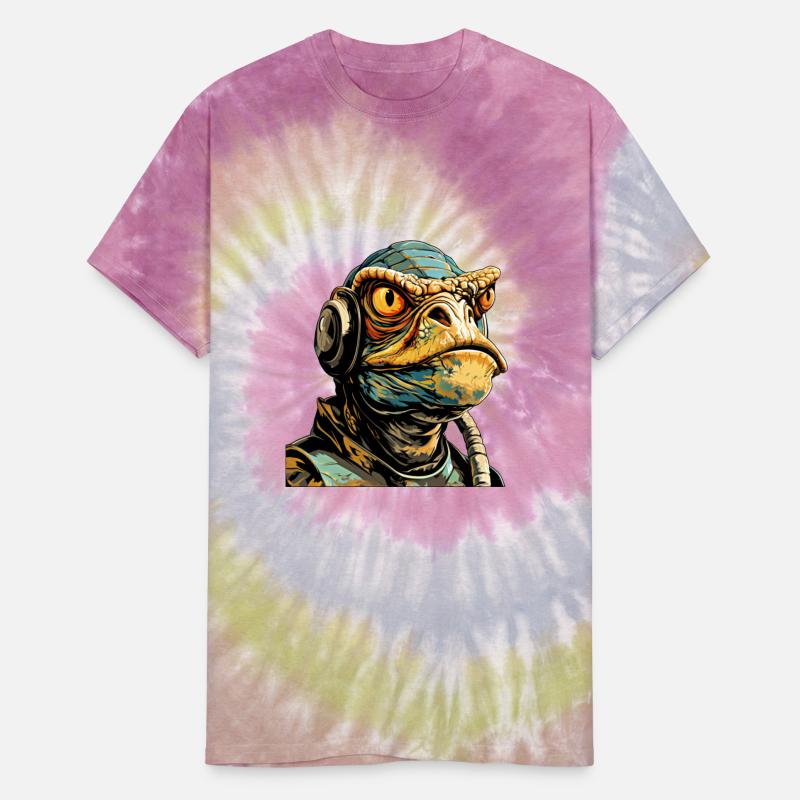 Lizard wearing headphones in sci fi illustration