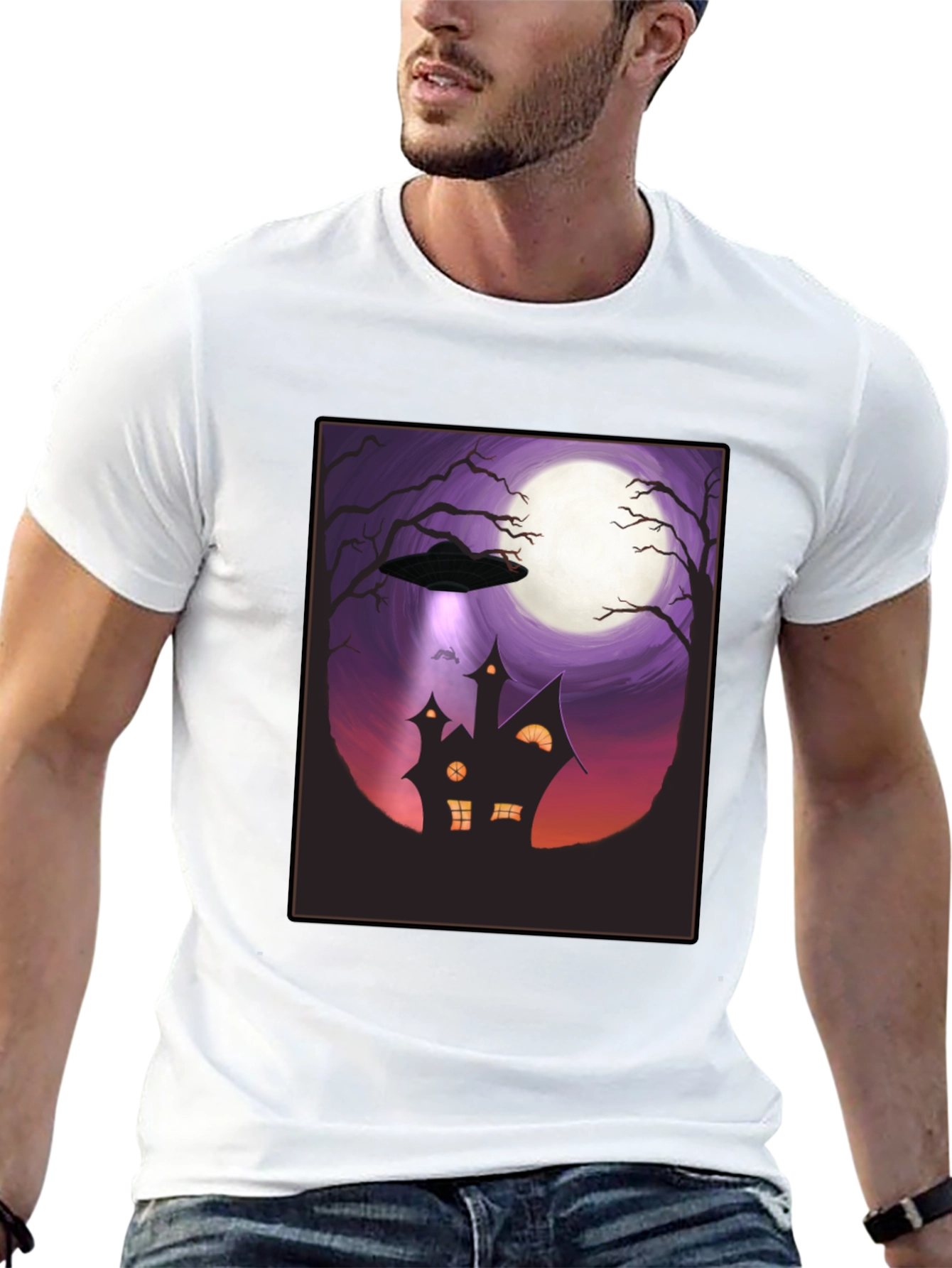 UFO Halloween T-Shirt - Haunted House Abduction