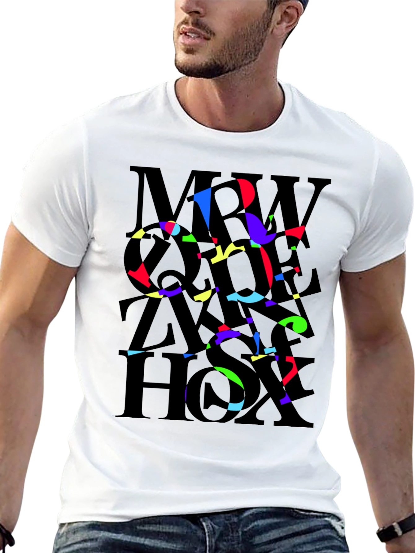 Abstract Typography Mens Black T-Shirt