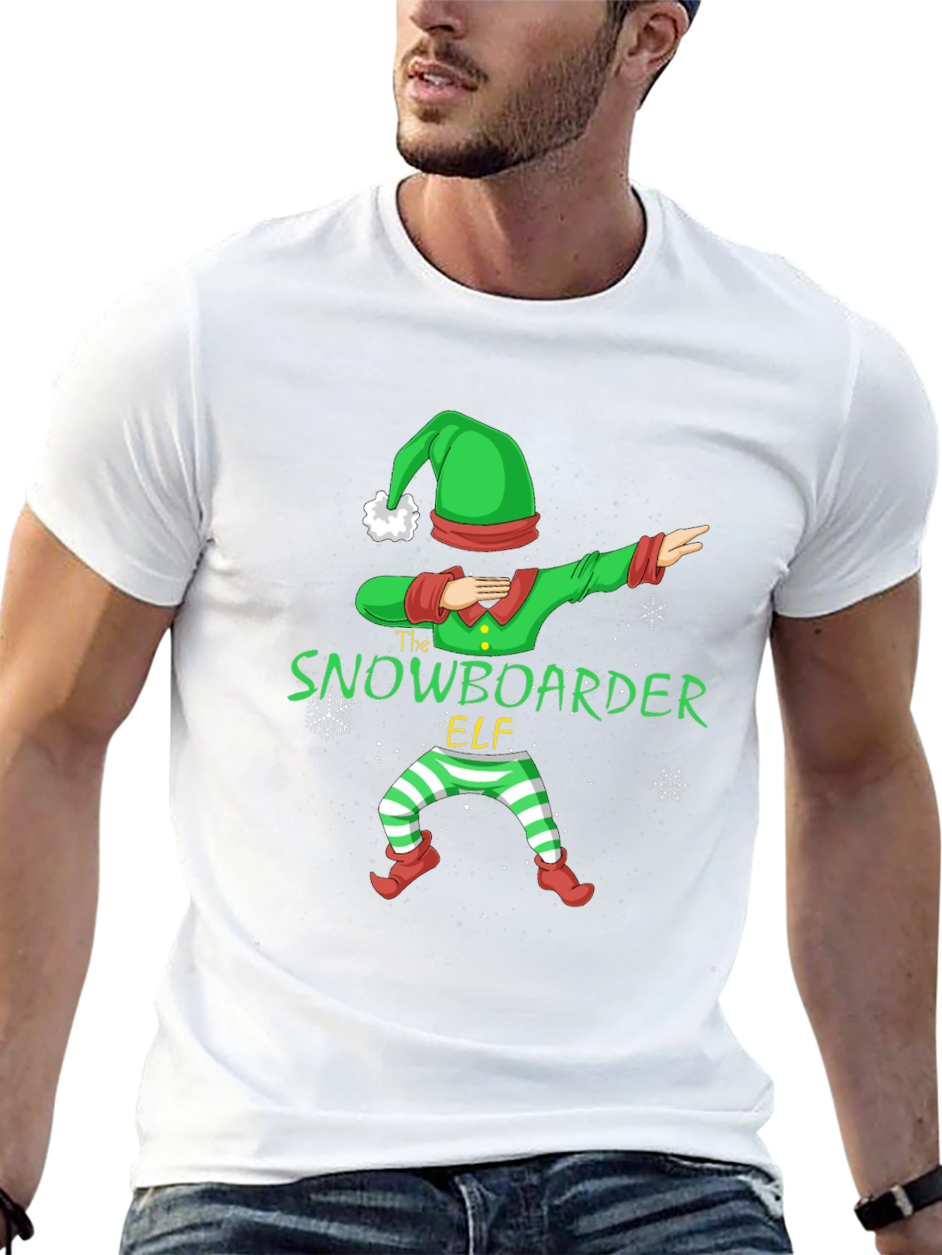 Snowboarder Elf Christmas Graphic T-Shirt
