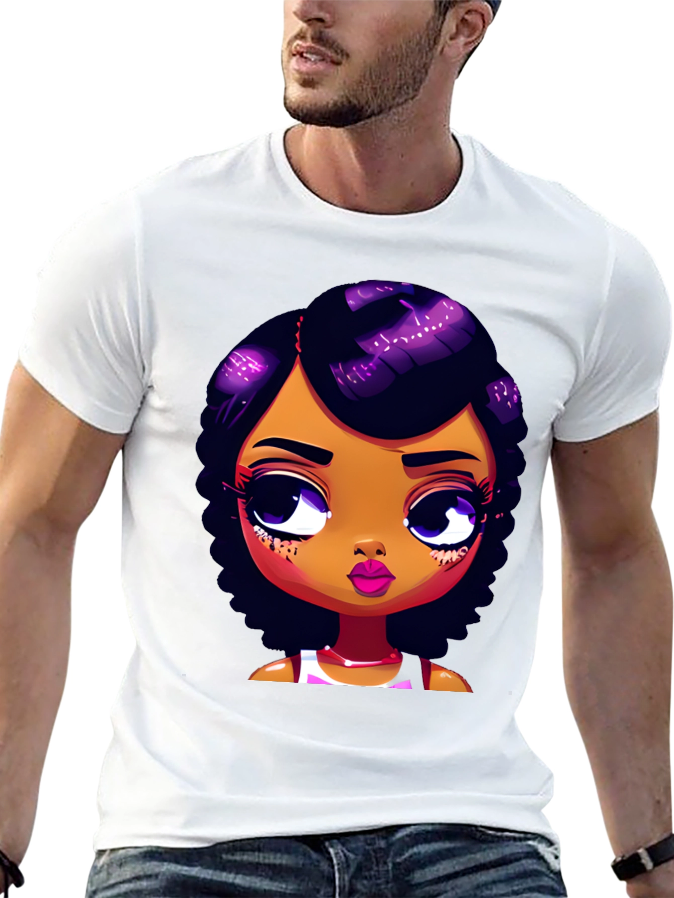 Cartoon Girl Graphic Tee - Stylish Black T-Shirt