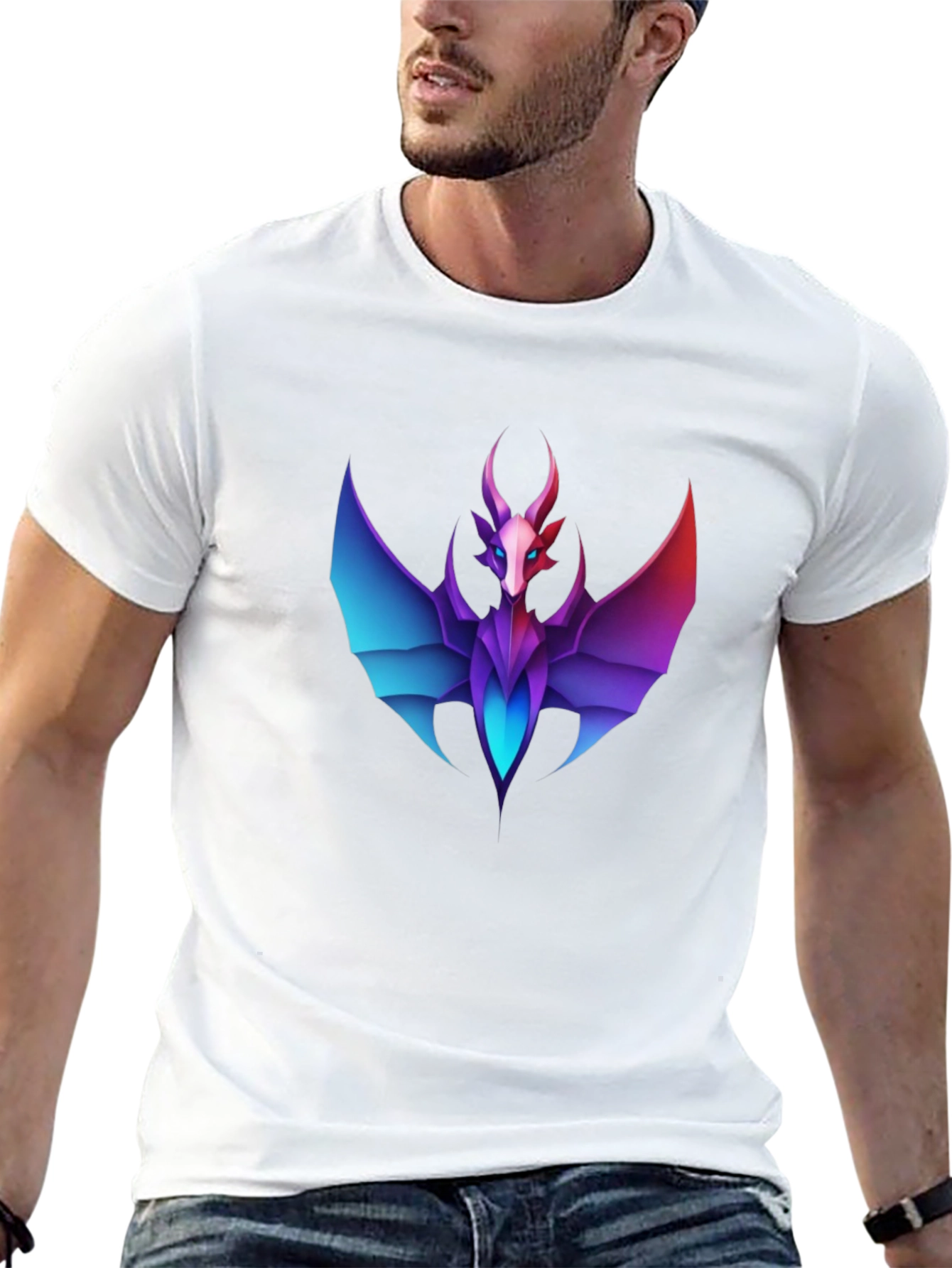 Geometric Dragon Graphic Tee - Black