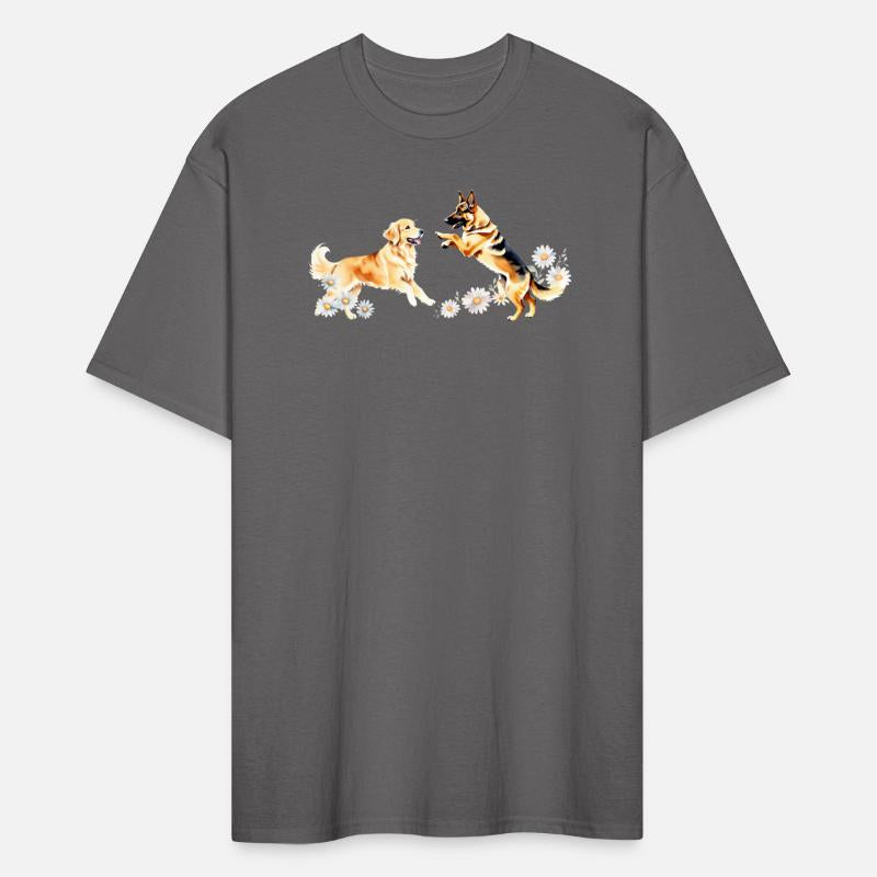 Playful Dogs in a Field of Daisies