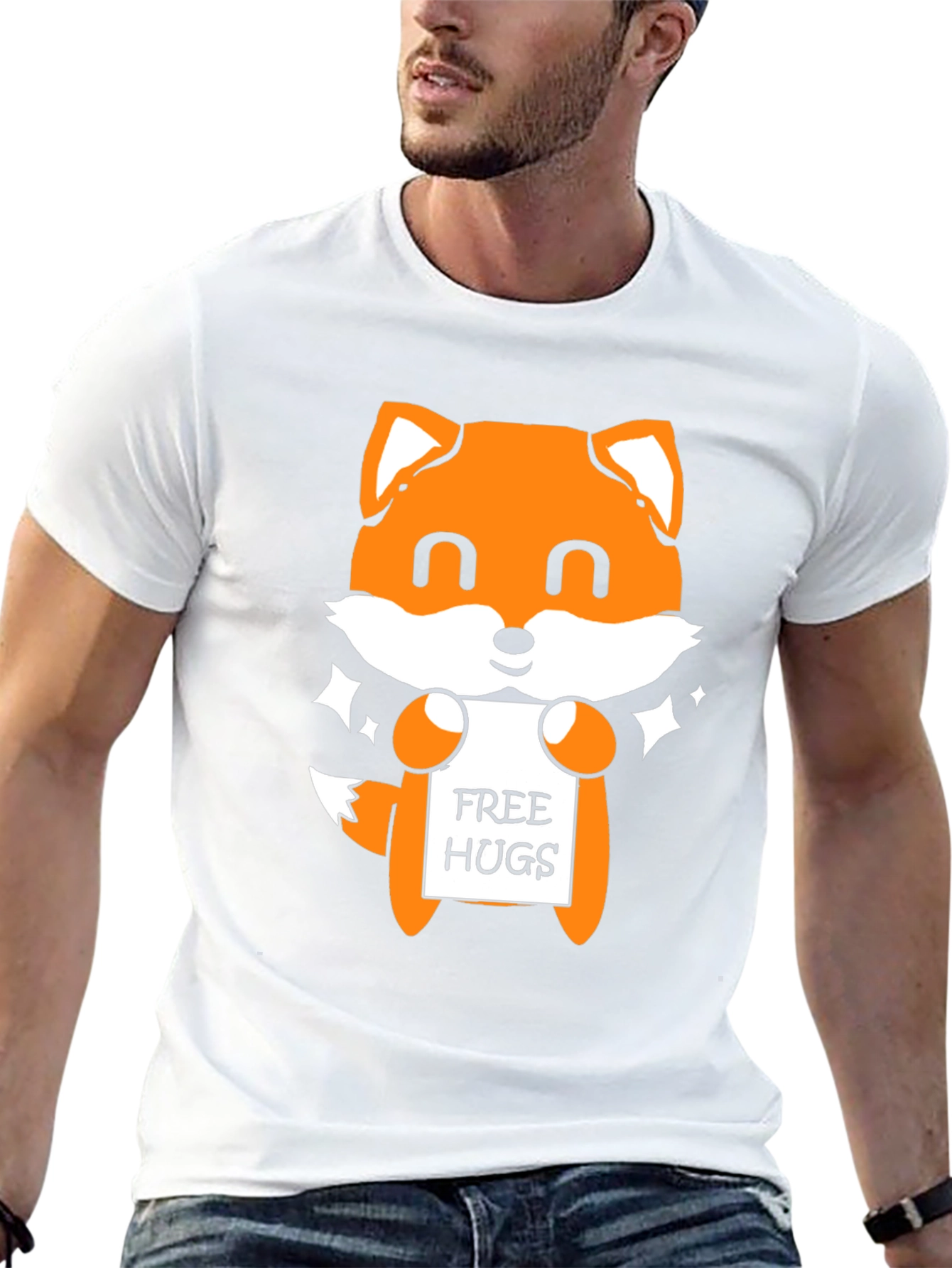 Cute Fox Free Hugs Black T-Shirt