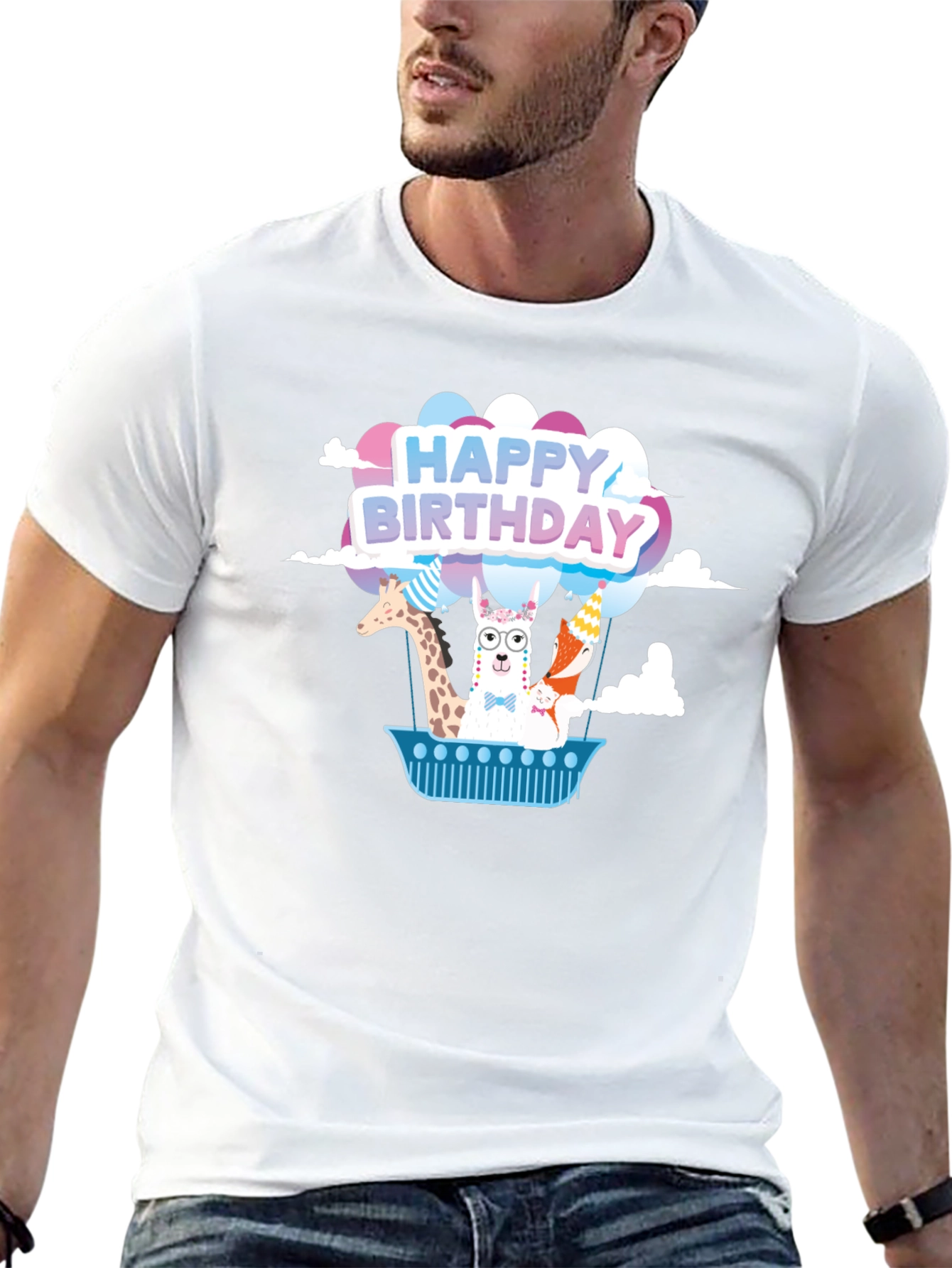 Happy Birthday Animals Hot Air Balloon T-Shirt