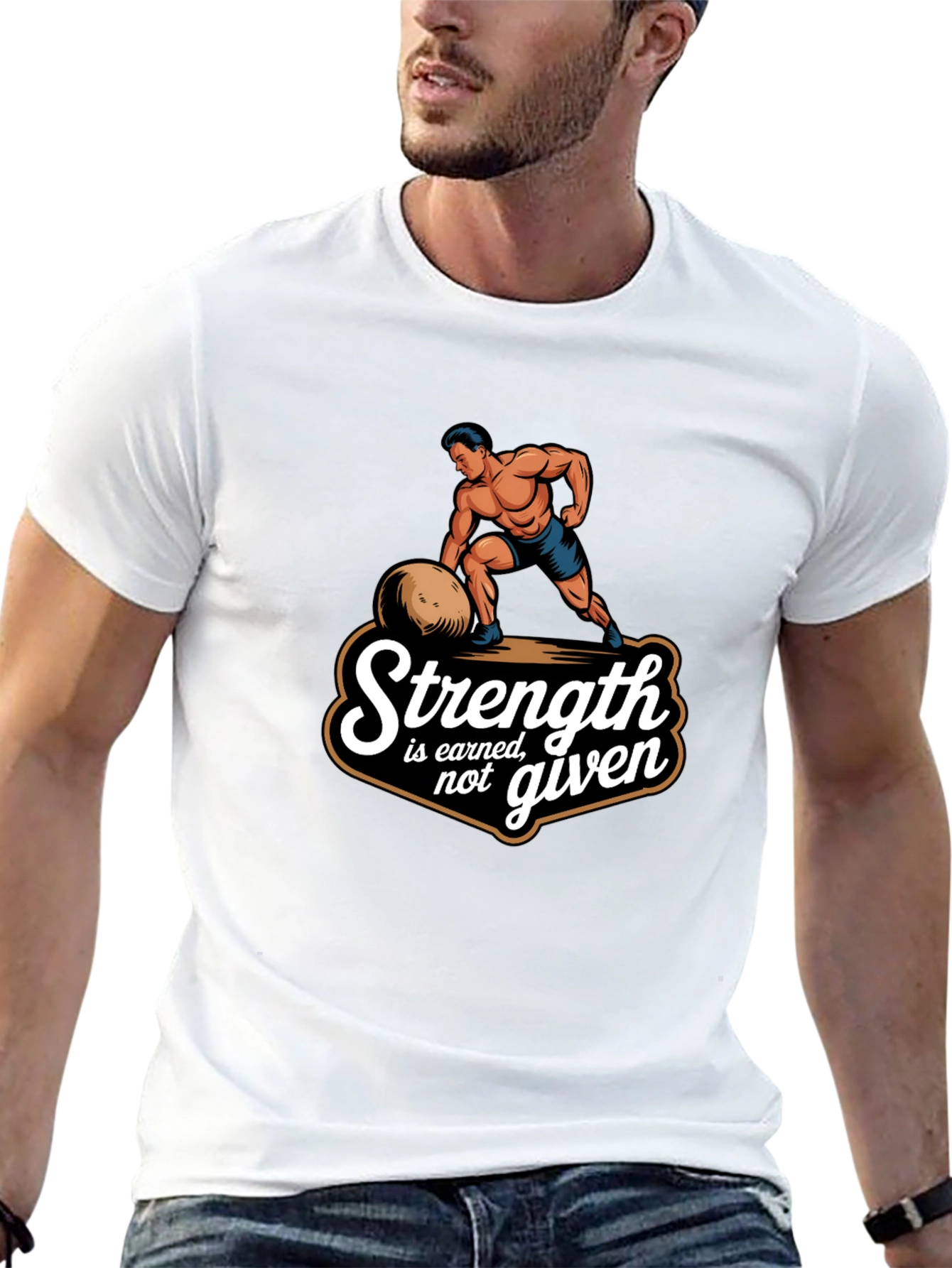 Strength Earned Graphic Tee - Bodybuilder Design Black T-Shirt