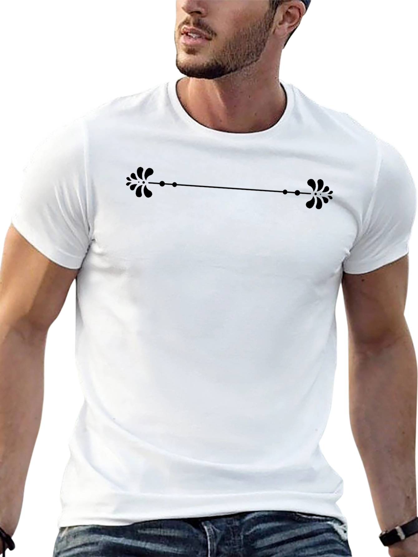 Elegant Floral Divider Black T-Shirt