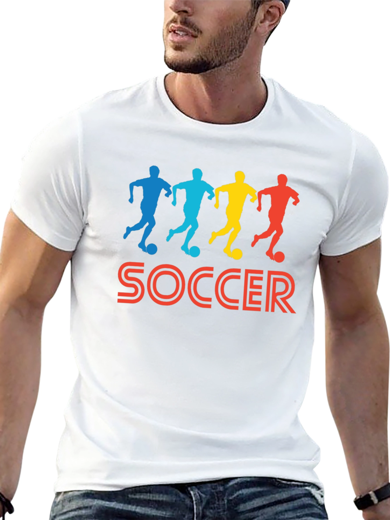 Soccer Player Graphic Tee - Black Cotton T-Shirt