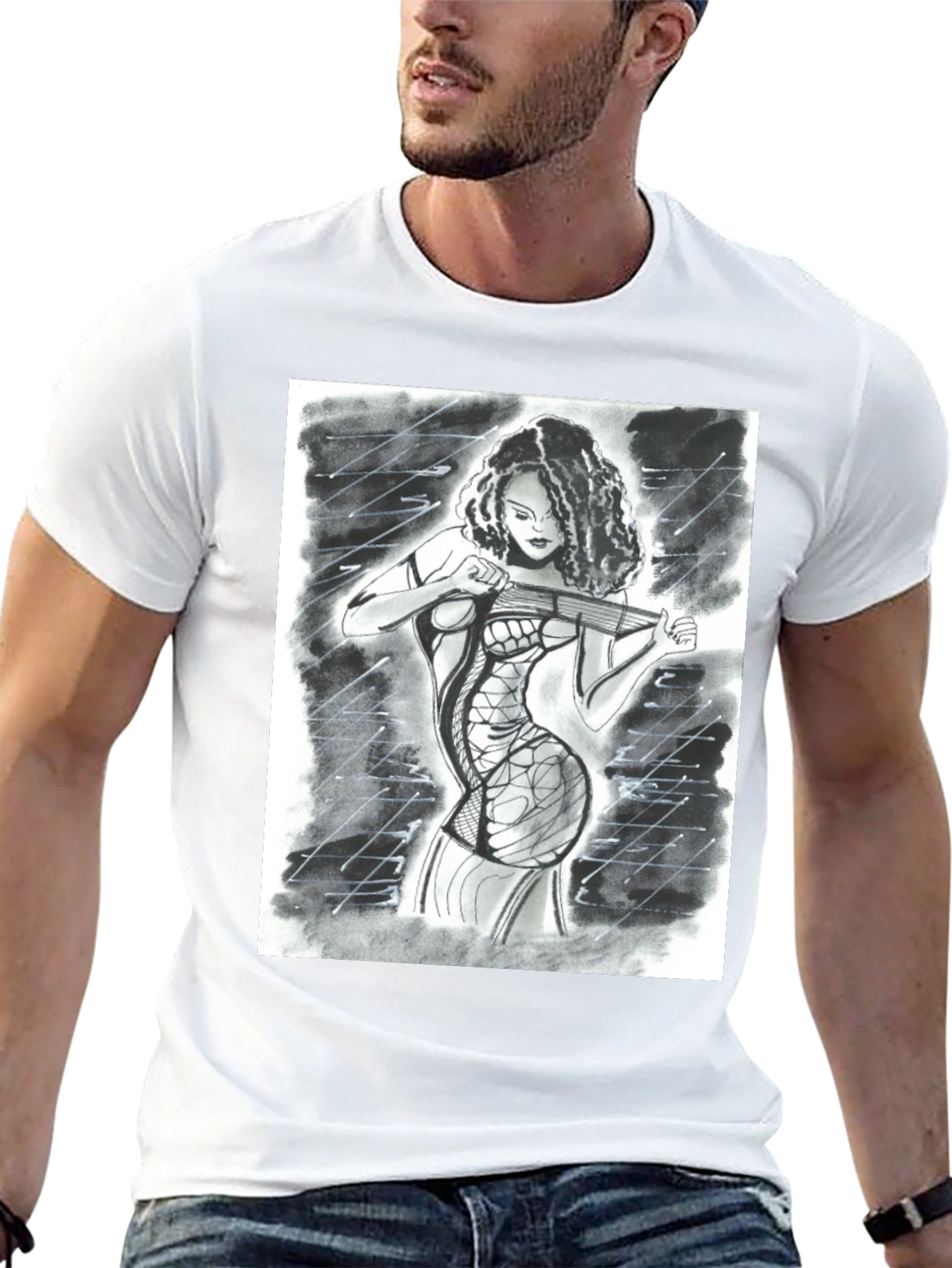 Edgy Artistic Woman Black T-Shirt