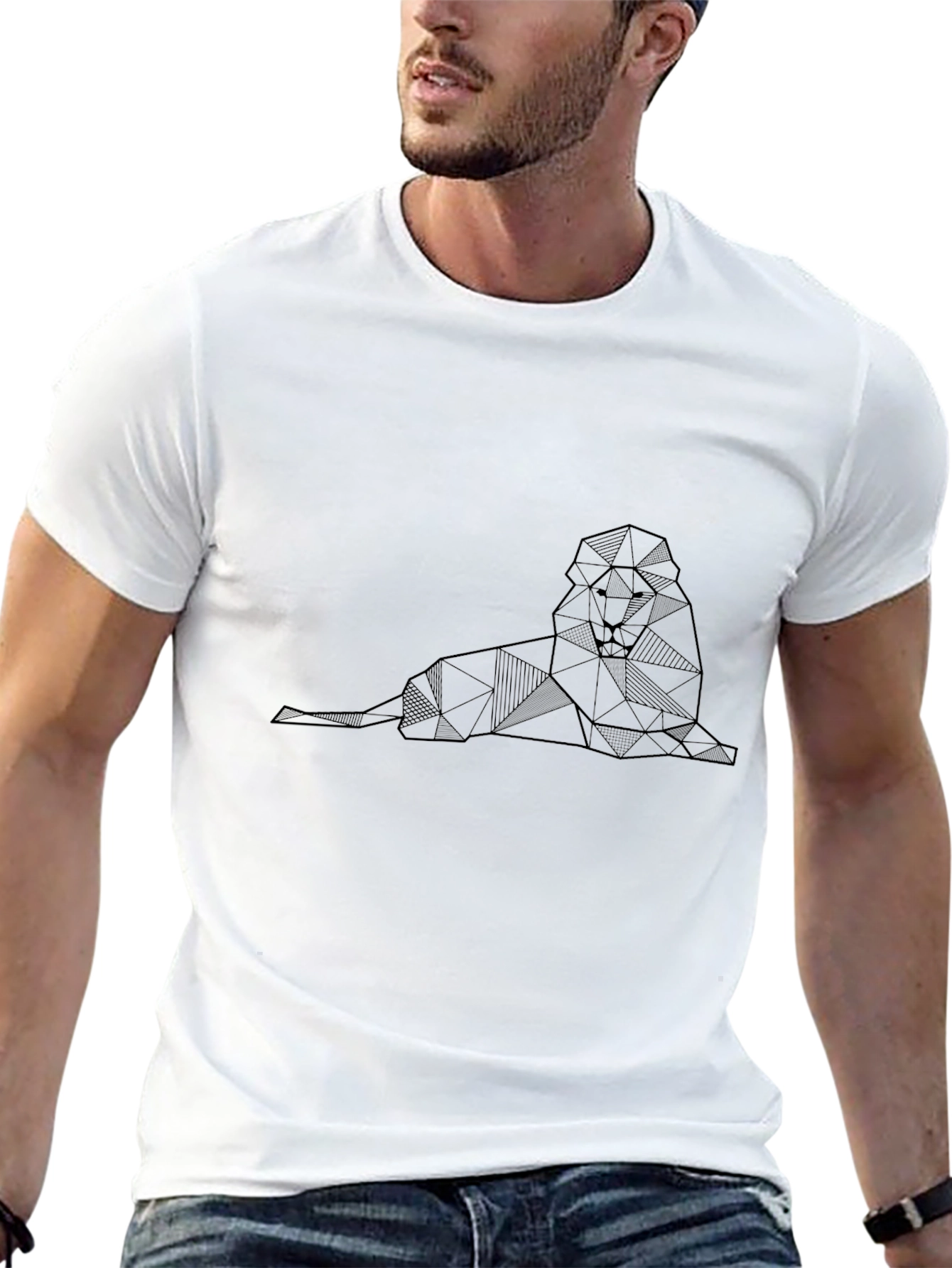 Geometric Lion Graphic Black T-Shirt
