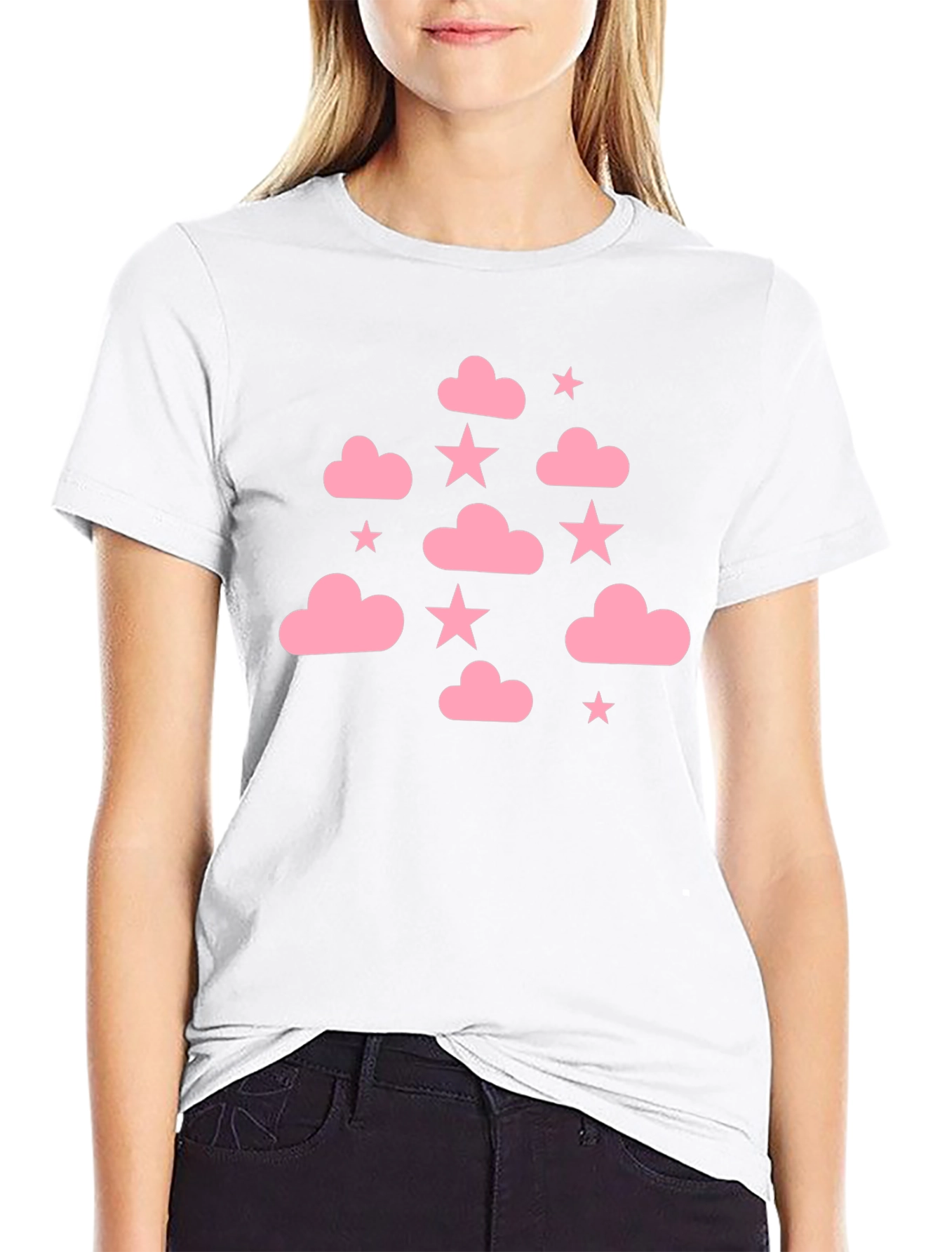 Pink Cloud & Star Black T-Shirt