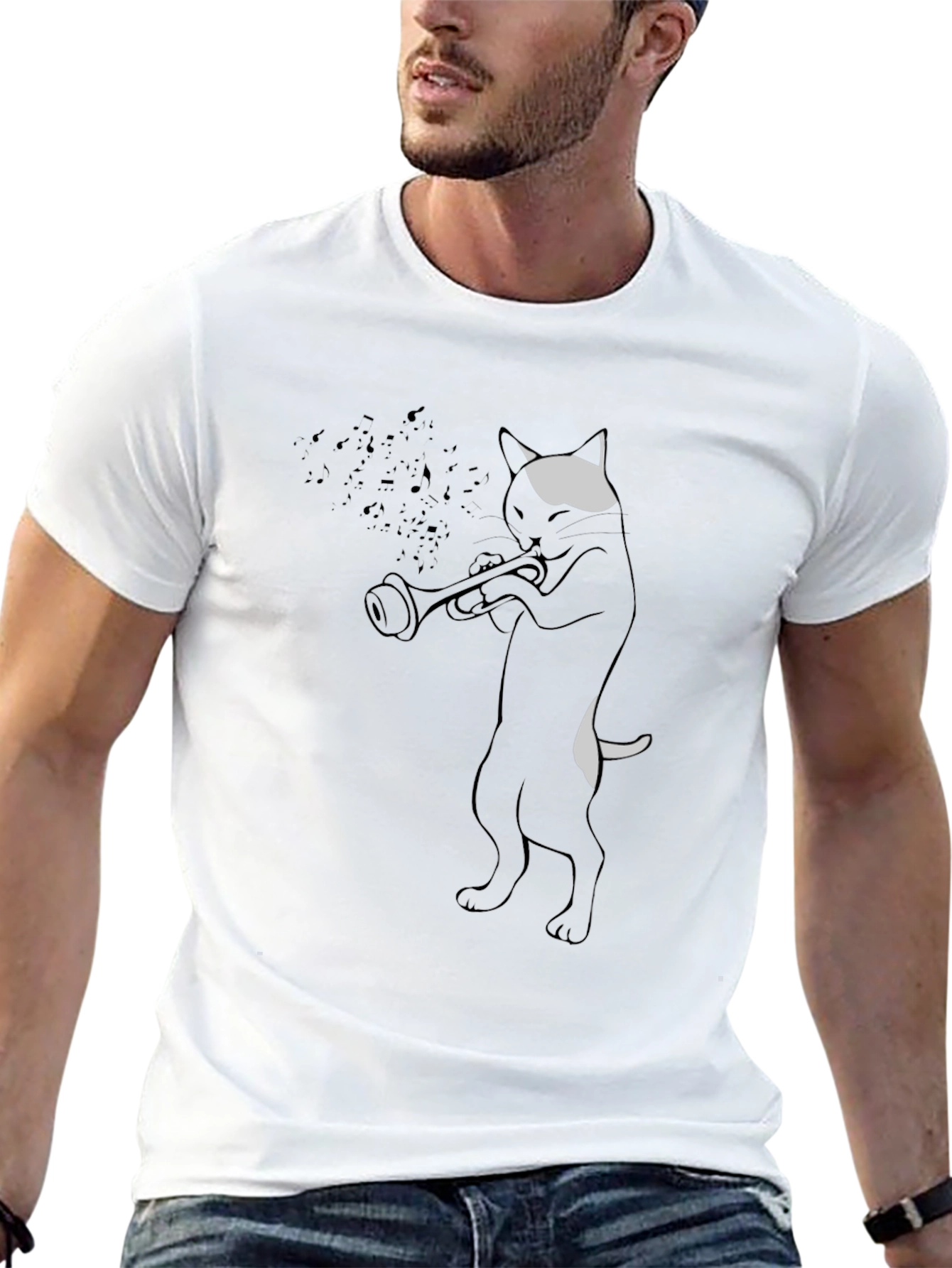 Cool Cat Trumpet Player Graphic T-Shirt