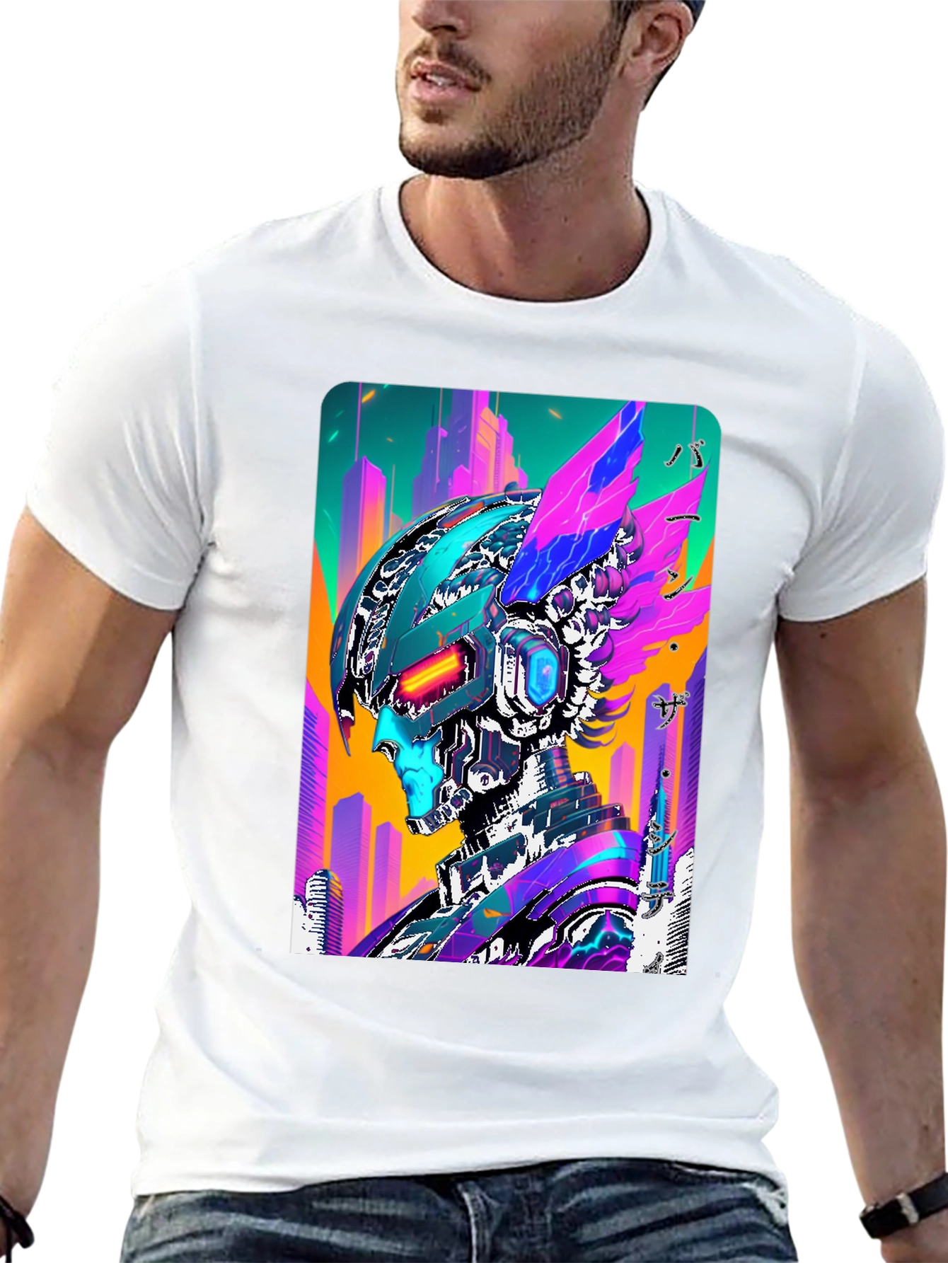Cyberpunk Robot Graphic Tee - Futuristic Streetwear