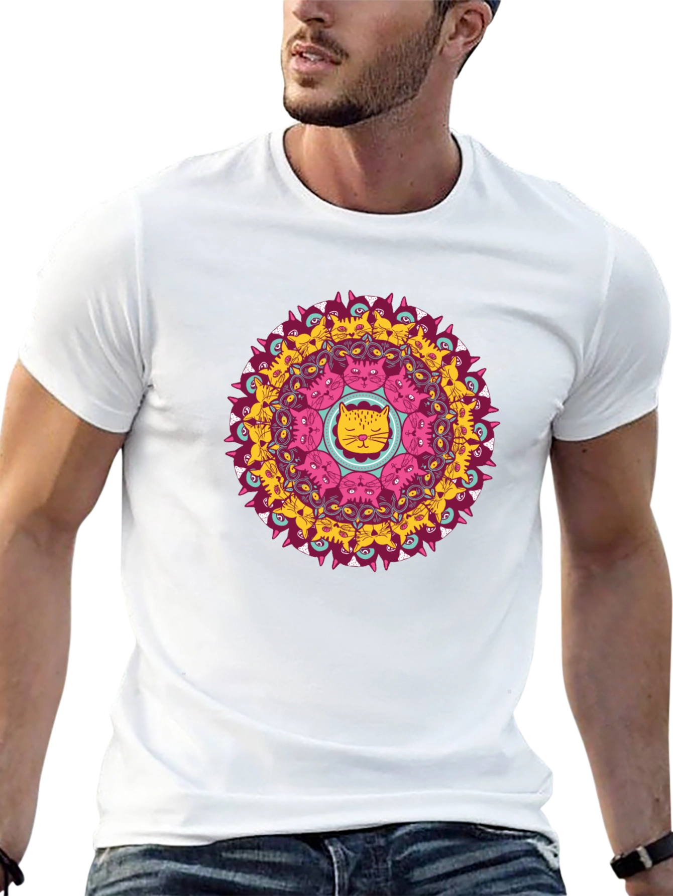 Cat Mandala Black T-Shirt - Unique Graphic Tee