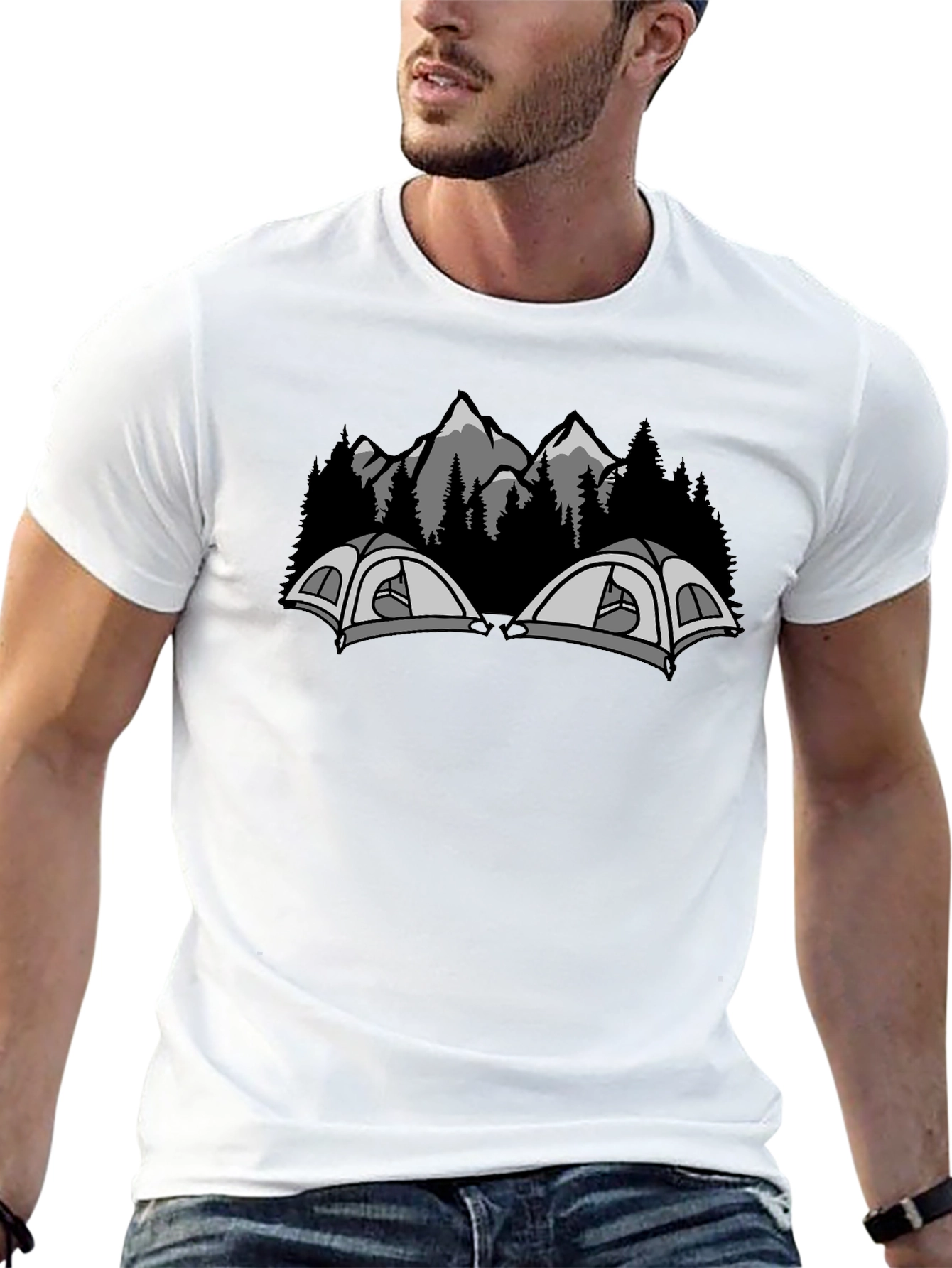Camping Tents and Mountain Graphic Tee
