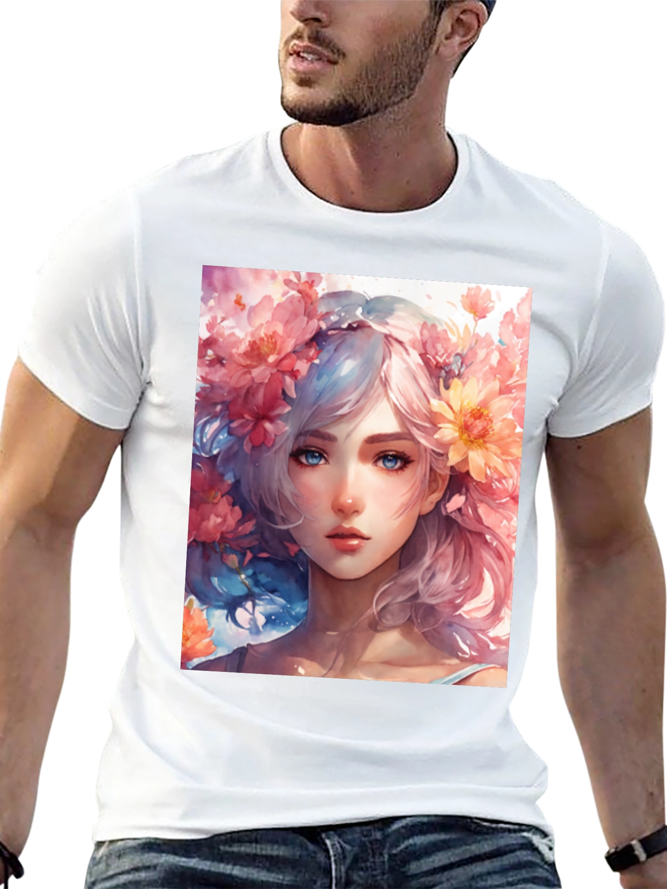 Floral Girl Graphic Tee - Artistic Style