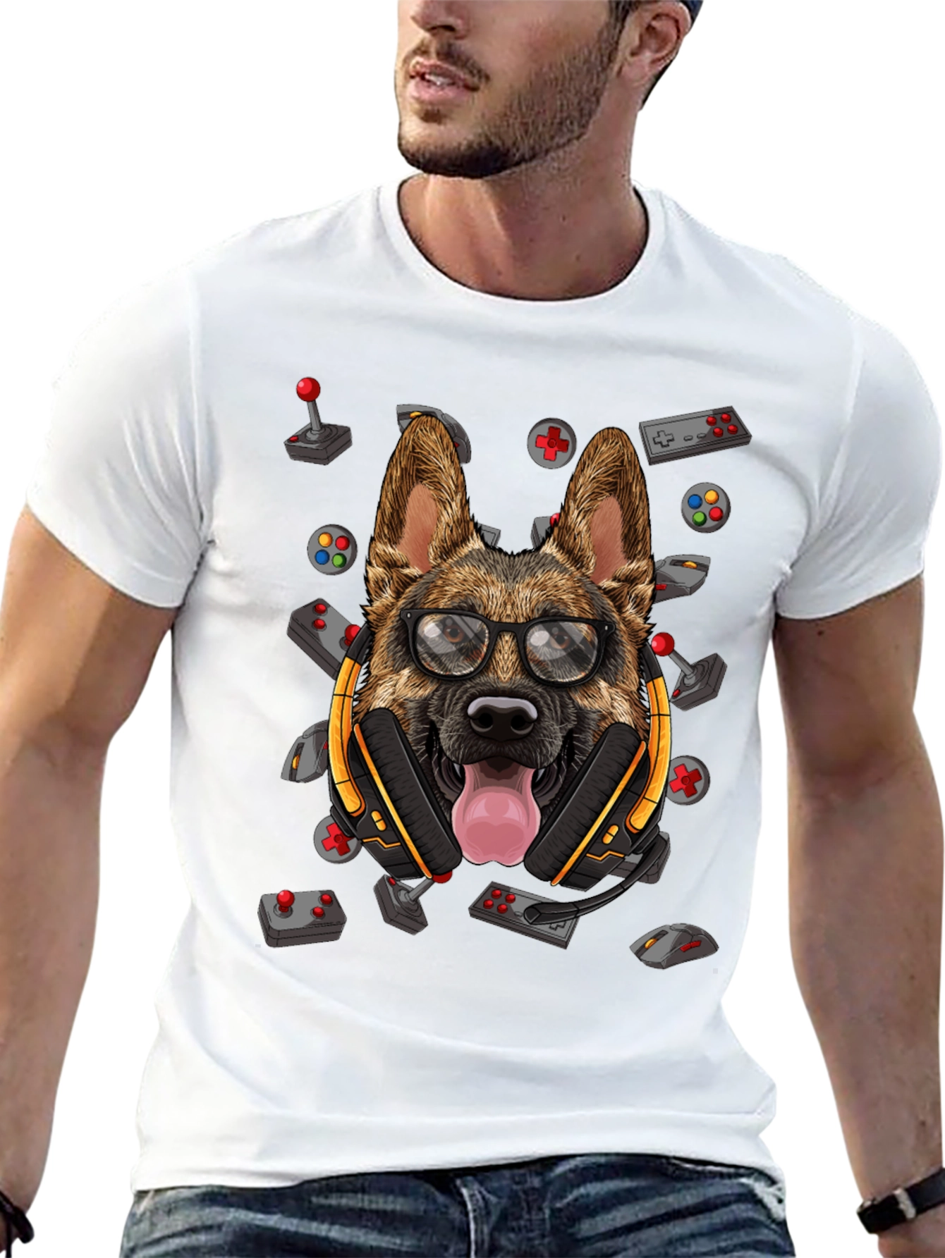 Gamer Dog T-Shirt - German Shepherd Headset Design