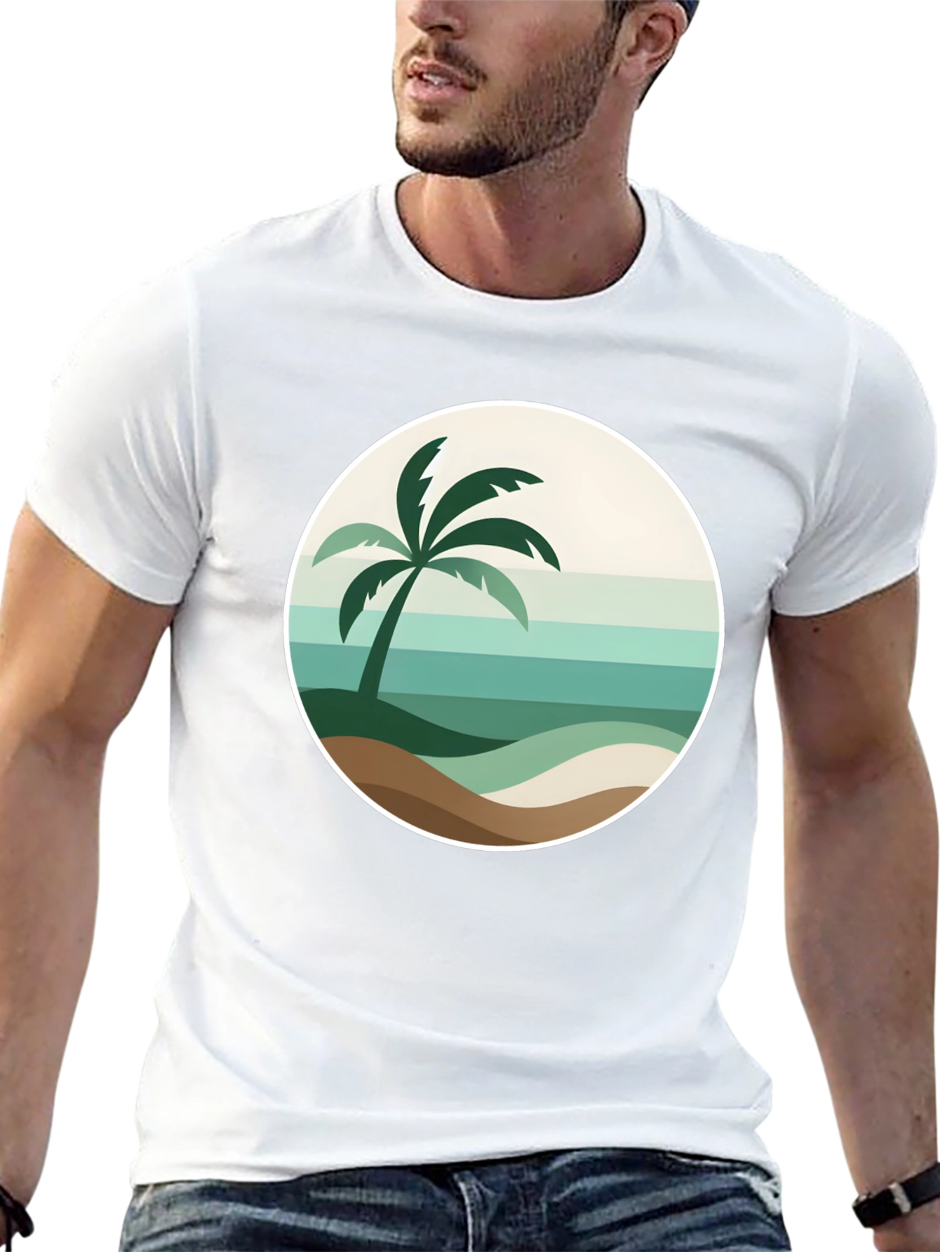 Tropical Palm Tee - Beach Scene Graphic T-Shirt