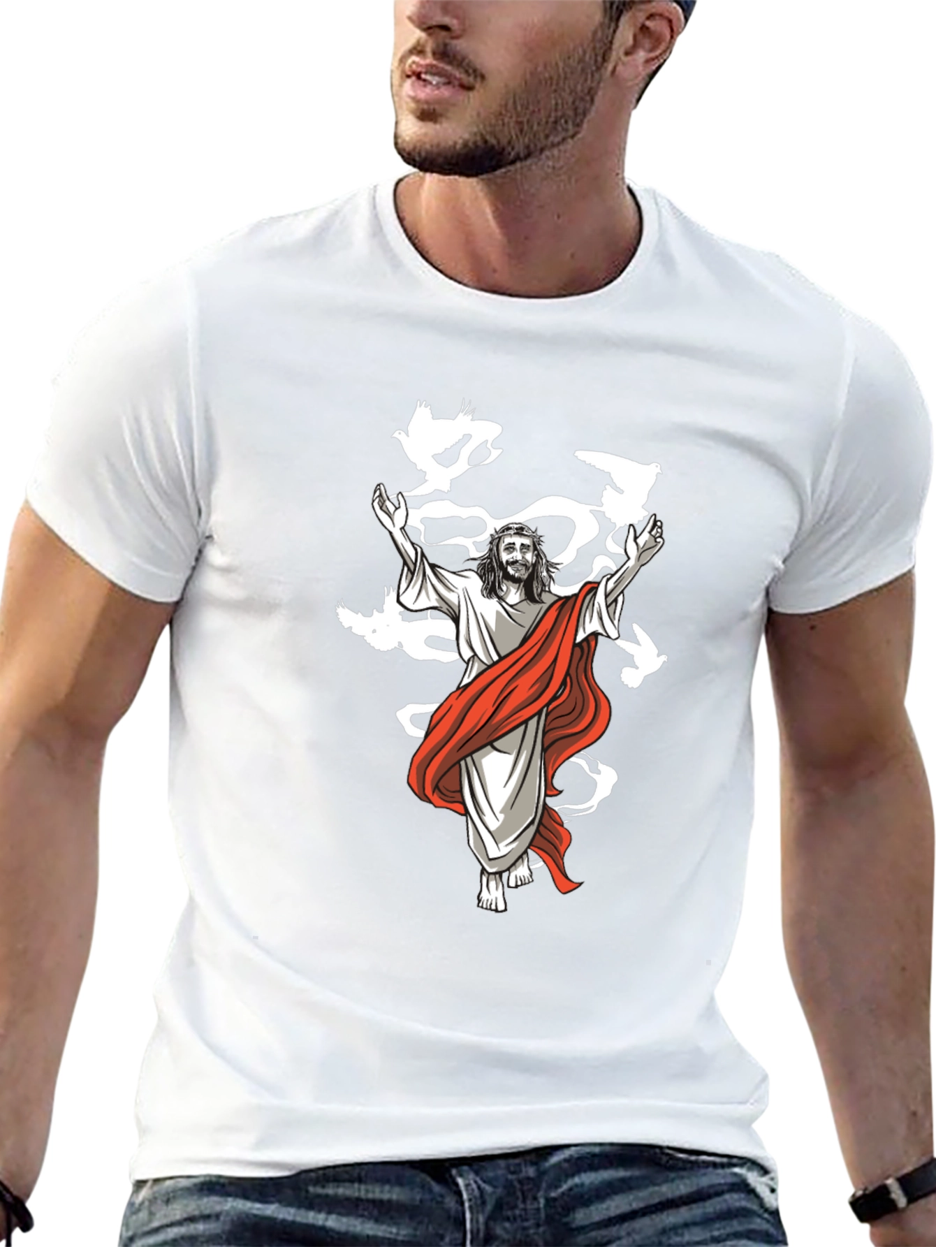 Jesus & Doves Graphic T-Shirt - Black