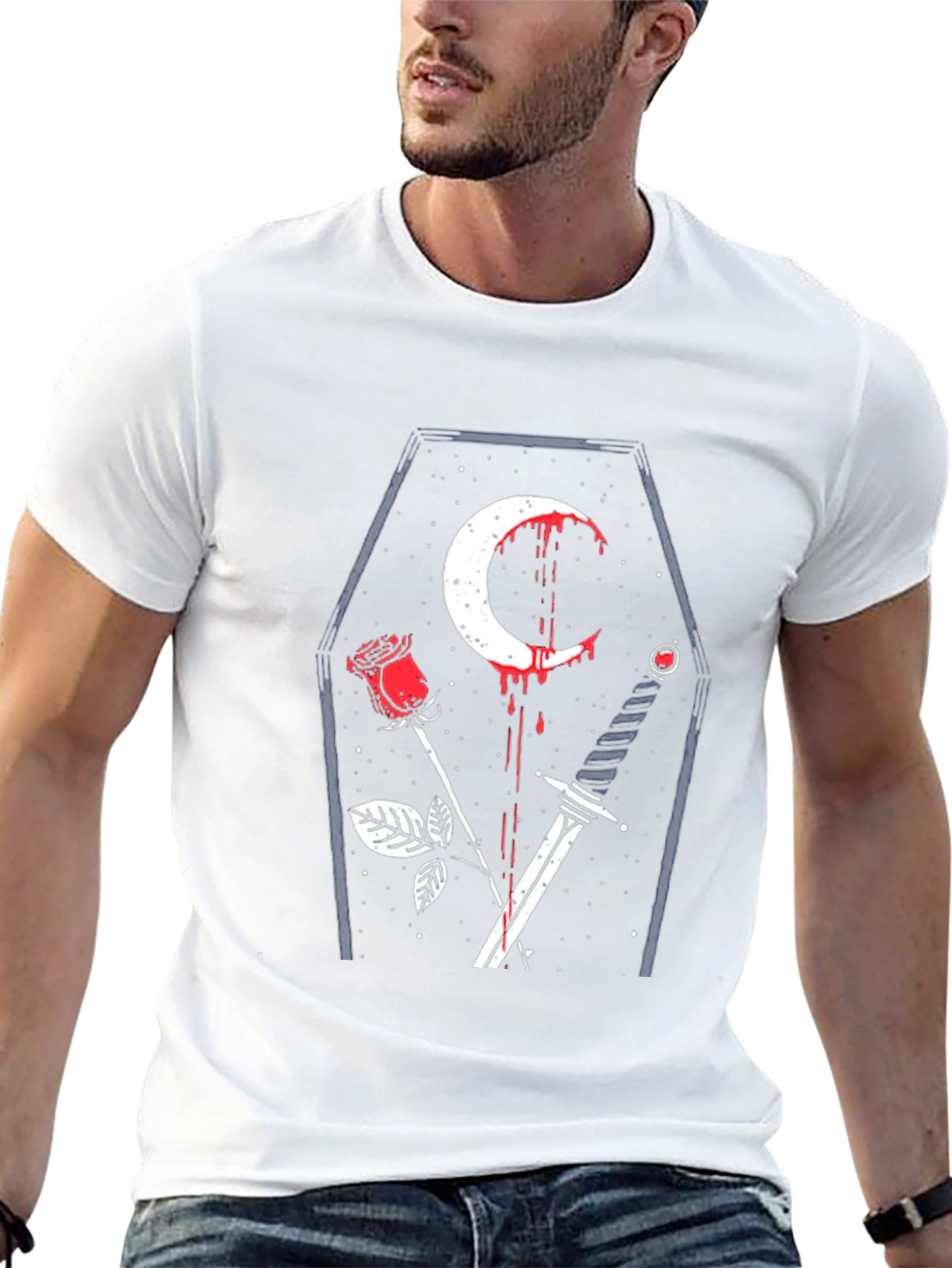 Gothic Coffin Rose & Sword Graphic Tee