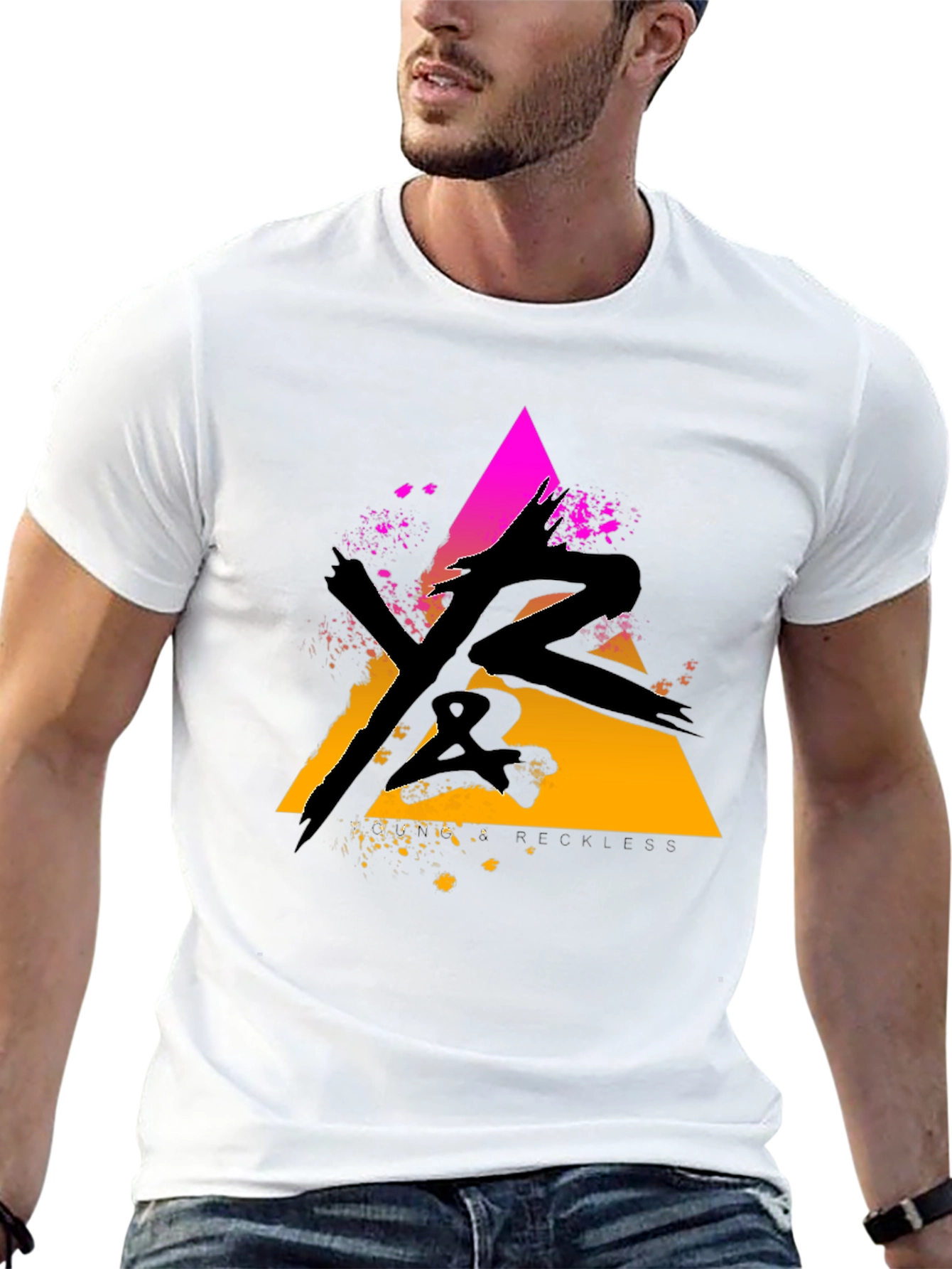 Abstract Triangle Graphic Tee - Black Cotton Blend