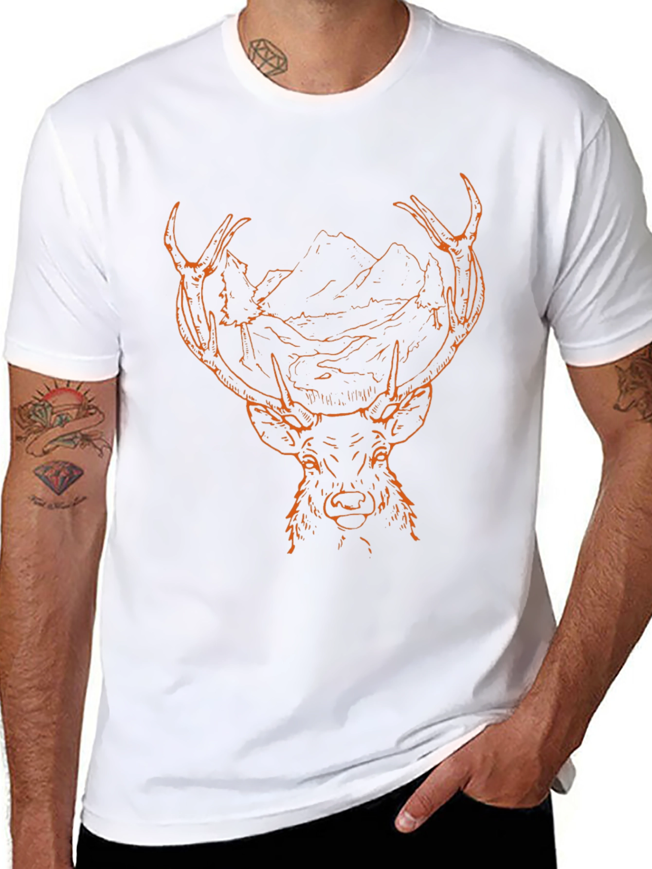 Mens Black Graphic Tee - Deer & Mountain Design
