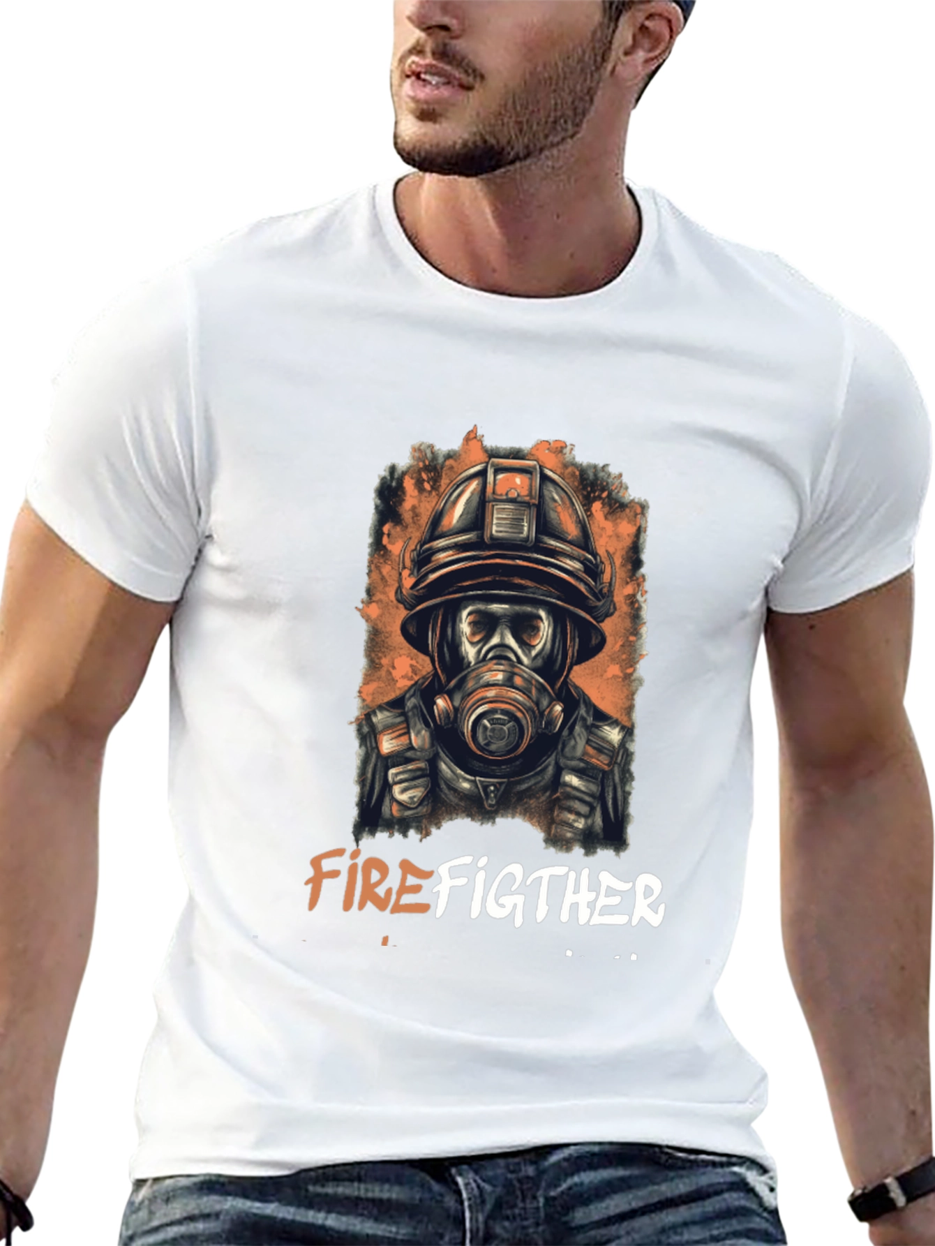 Firefighter Graphic Print T-Shirt - Bold Design