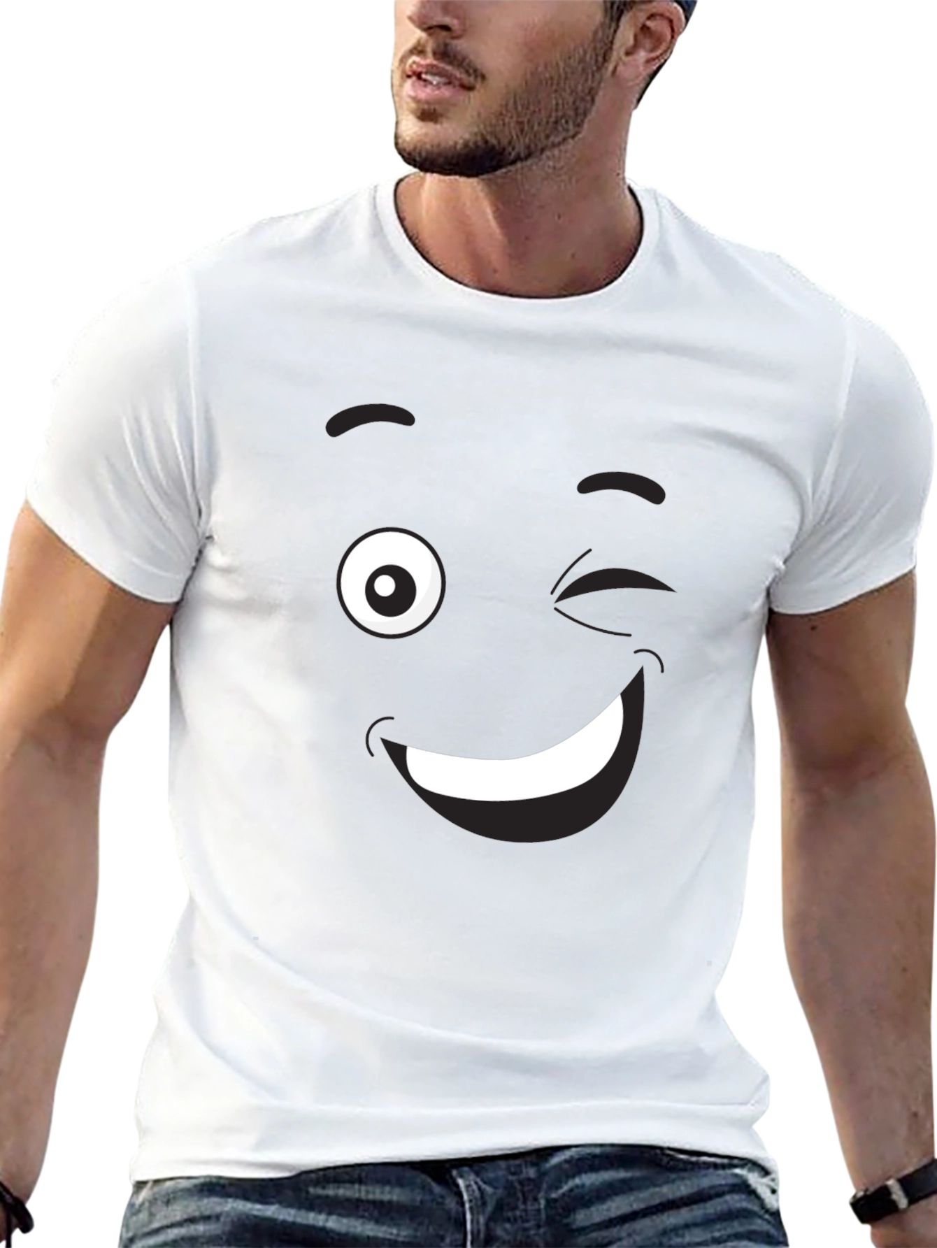 Winking Emoji Graphic Black T-Shirt