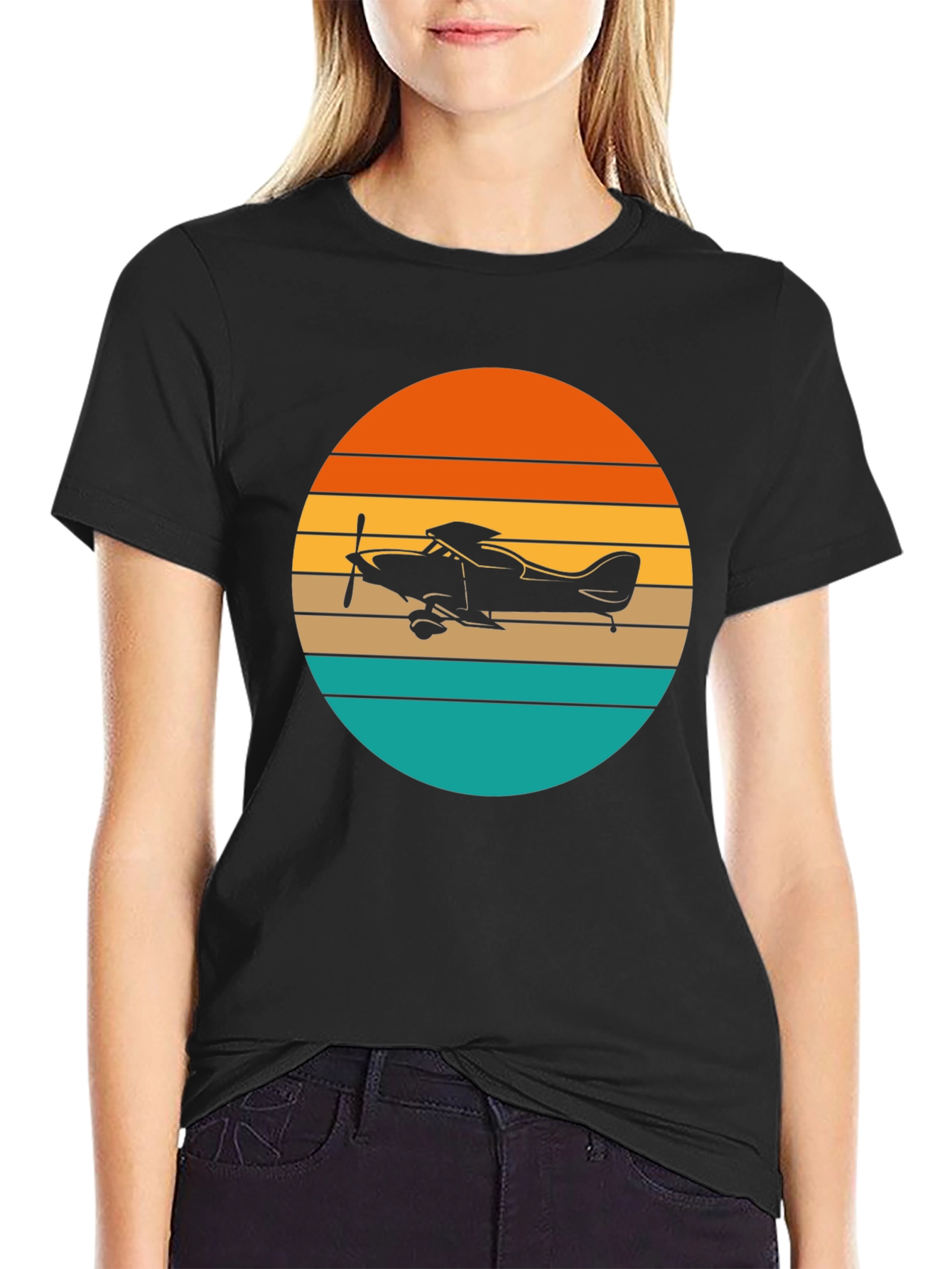 Retro Airplane Sunset T-Shirt - Aviation Gift