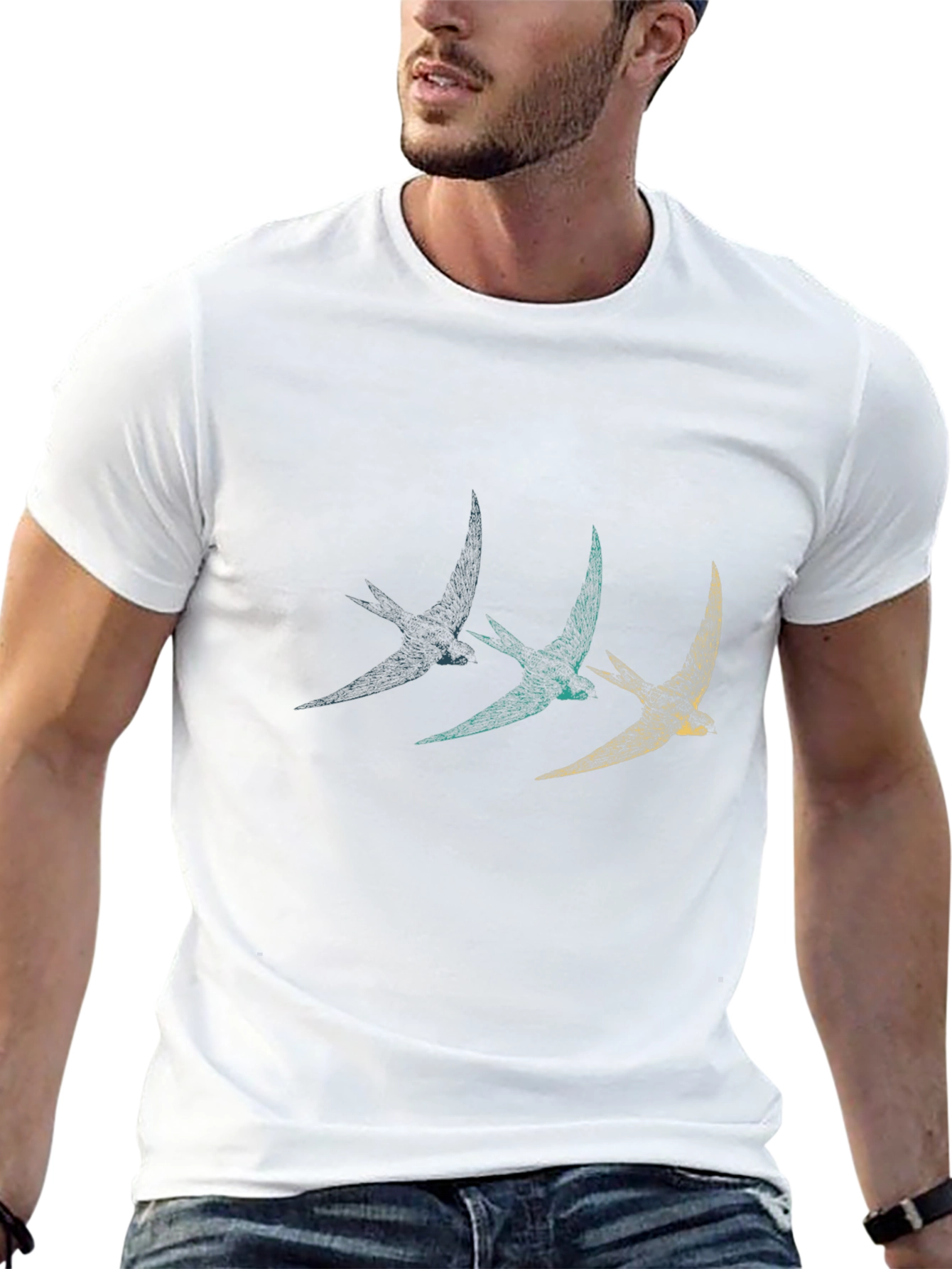Stylish Black T-Shirt with Bird Graphic