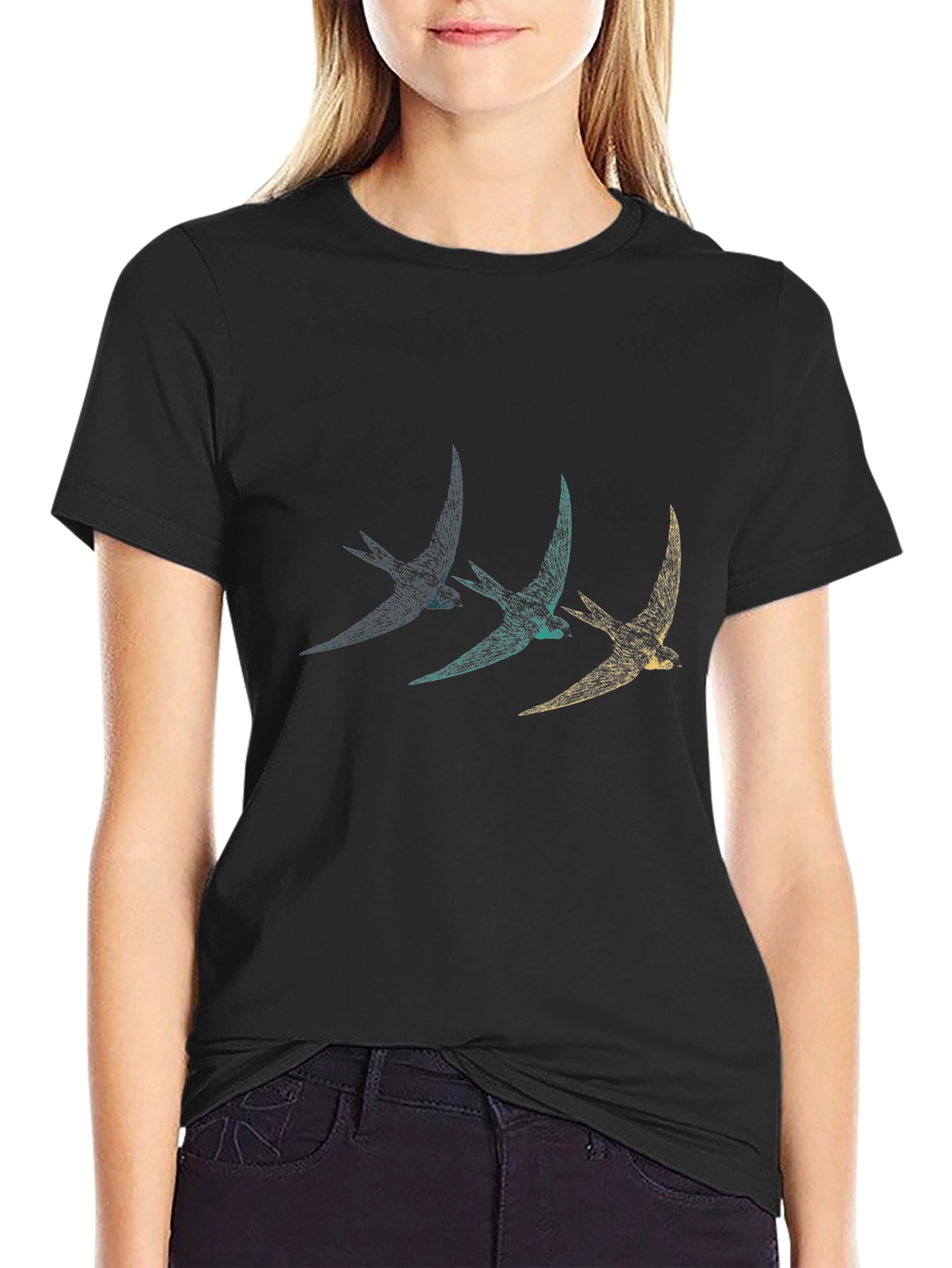 Stylish Black T-Shirt with Bird Graphic
