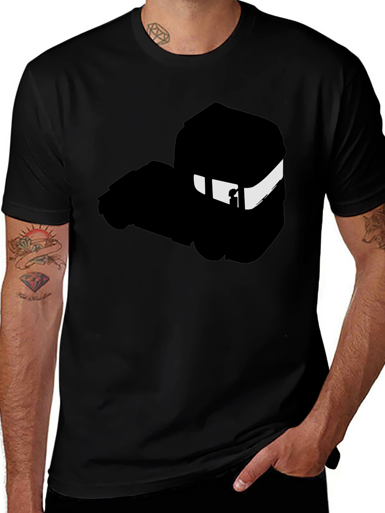 Minimalist Black T-Shirt with Abstract Train Silhouette