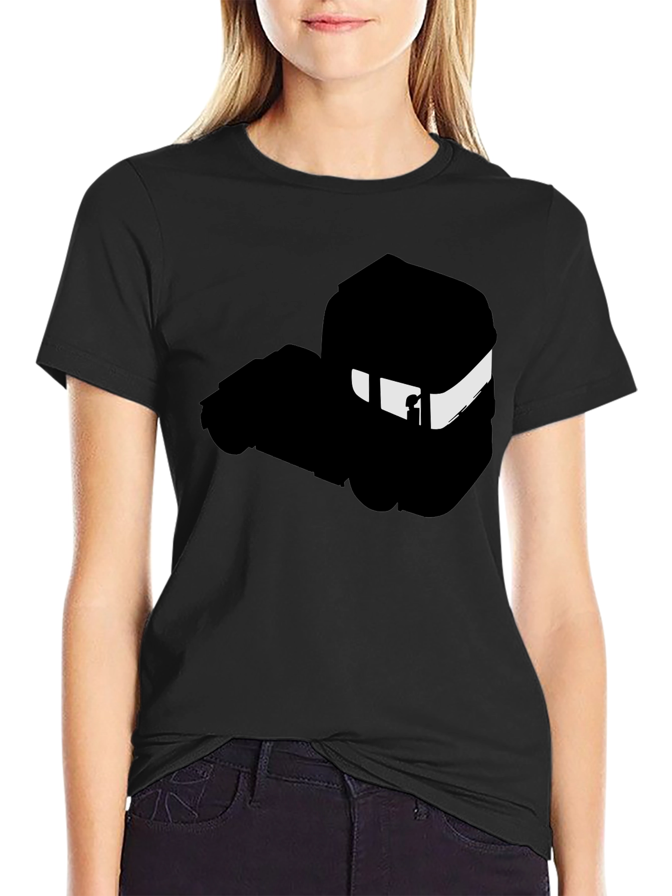 Minimalist Black T-Shirt with Abstract Train Silhouette