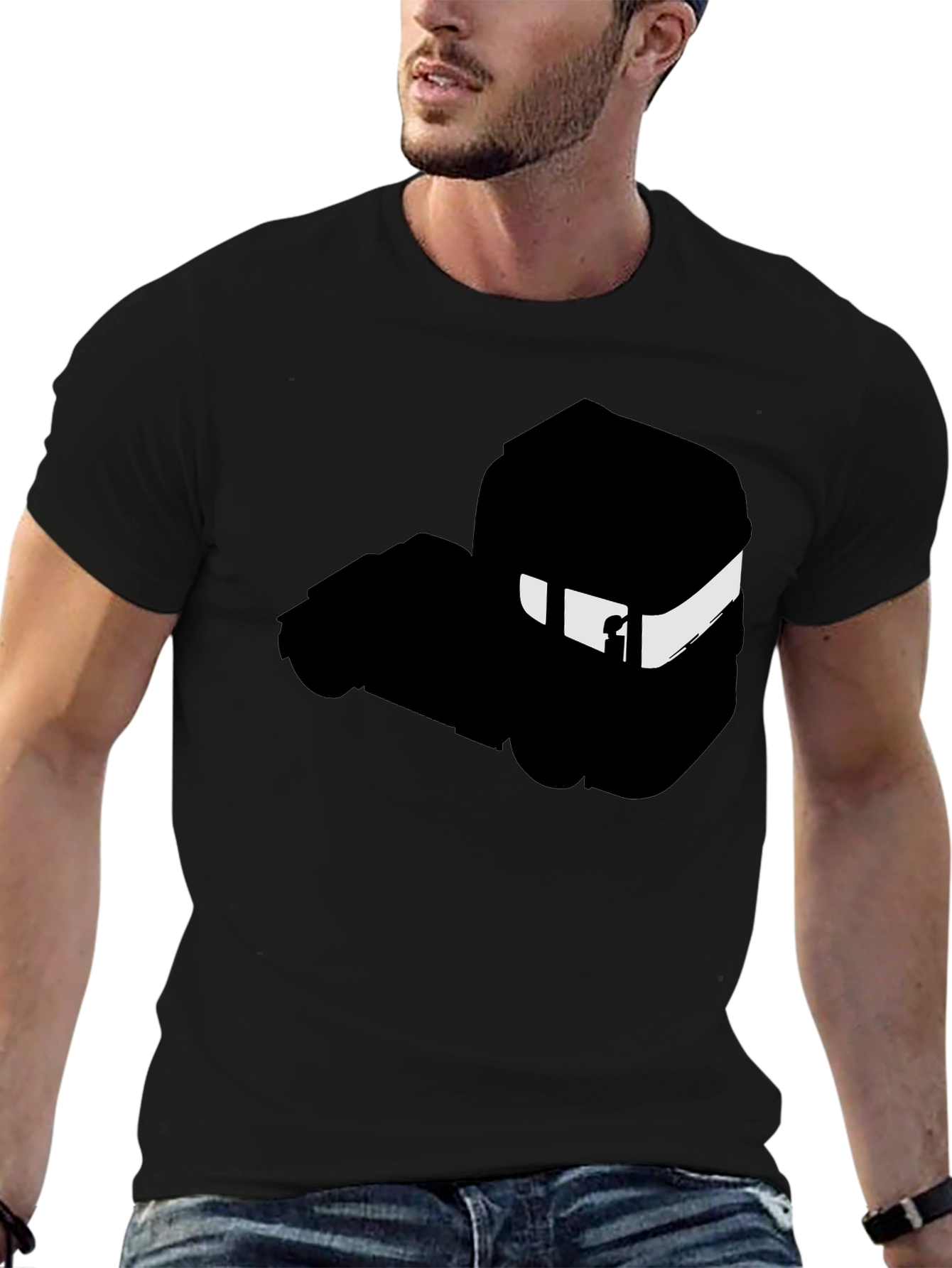 Minimalist Black T-Shirt with Abstract Train Silhouette