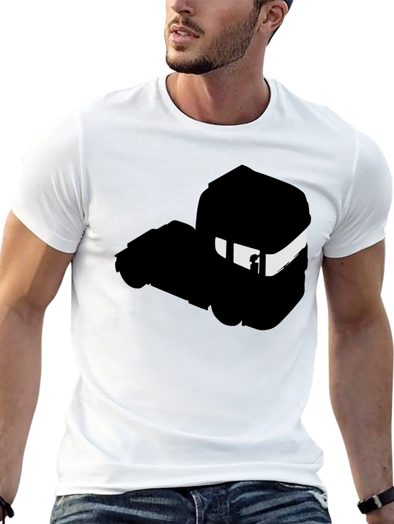 Minimalist Black T-Shirt with Abstract Train Silhouette