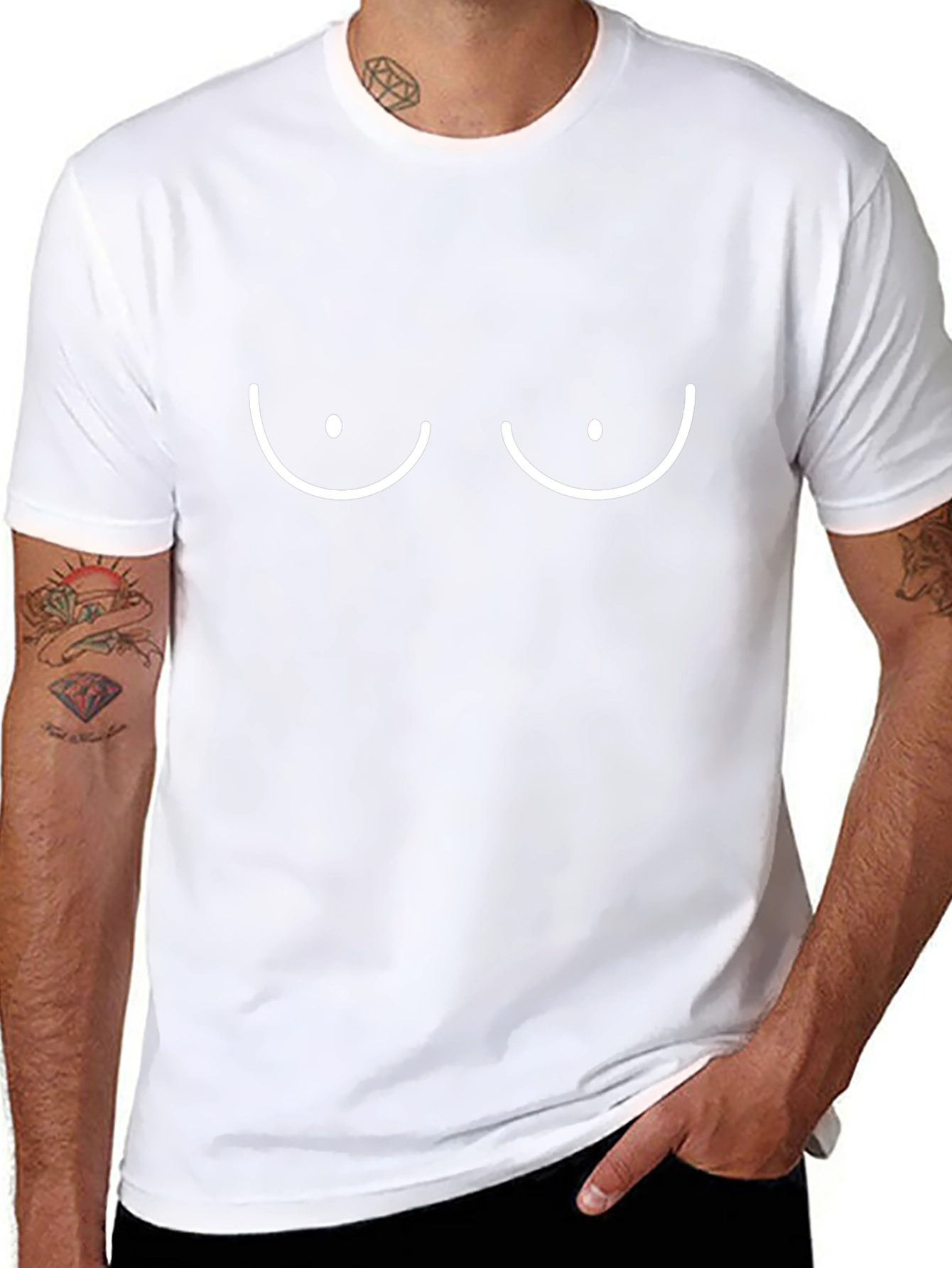 Funny Boob Outline Graphic Tee - Black Cotton T-Shirt