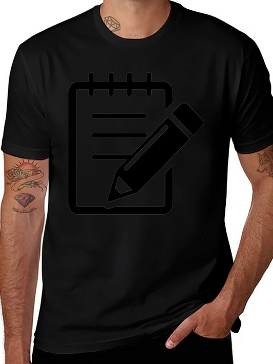 Notebook Pencil Graphic Tee - Black Cotton Casual Wear