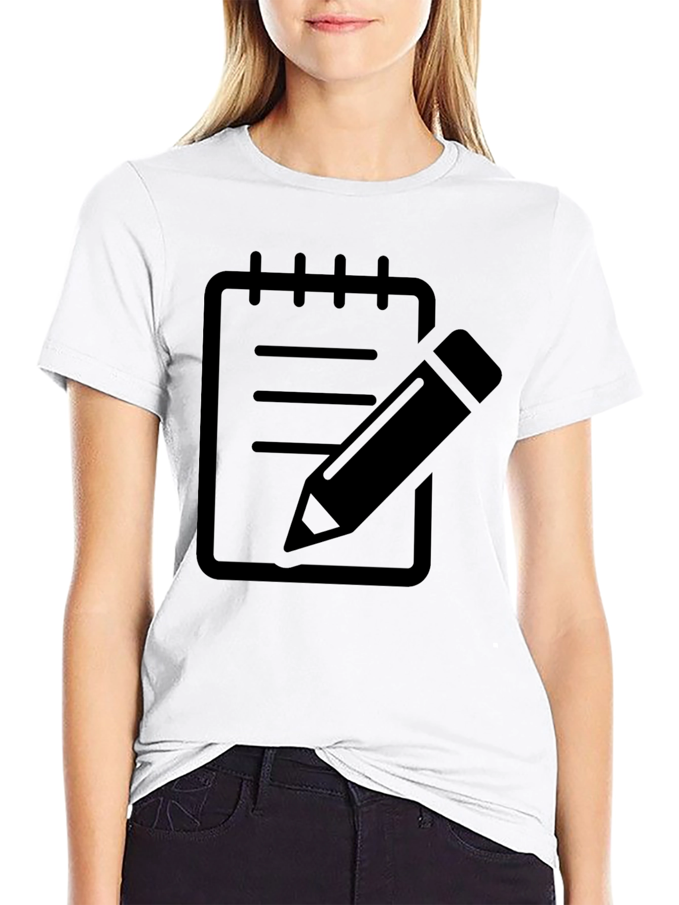 Notebook Pencil Graphic Tee - Black Cotton Casual Wear