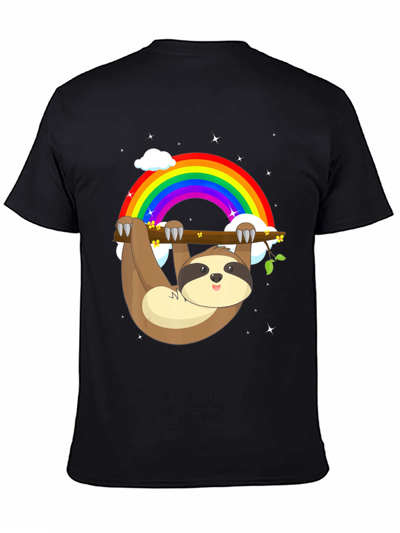 Sloth Rainbow Graphic Tee - Mens Black Cotton T-Shirt
