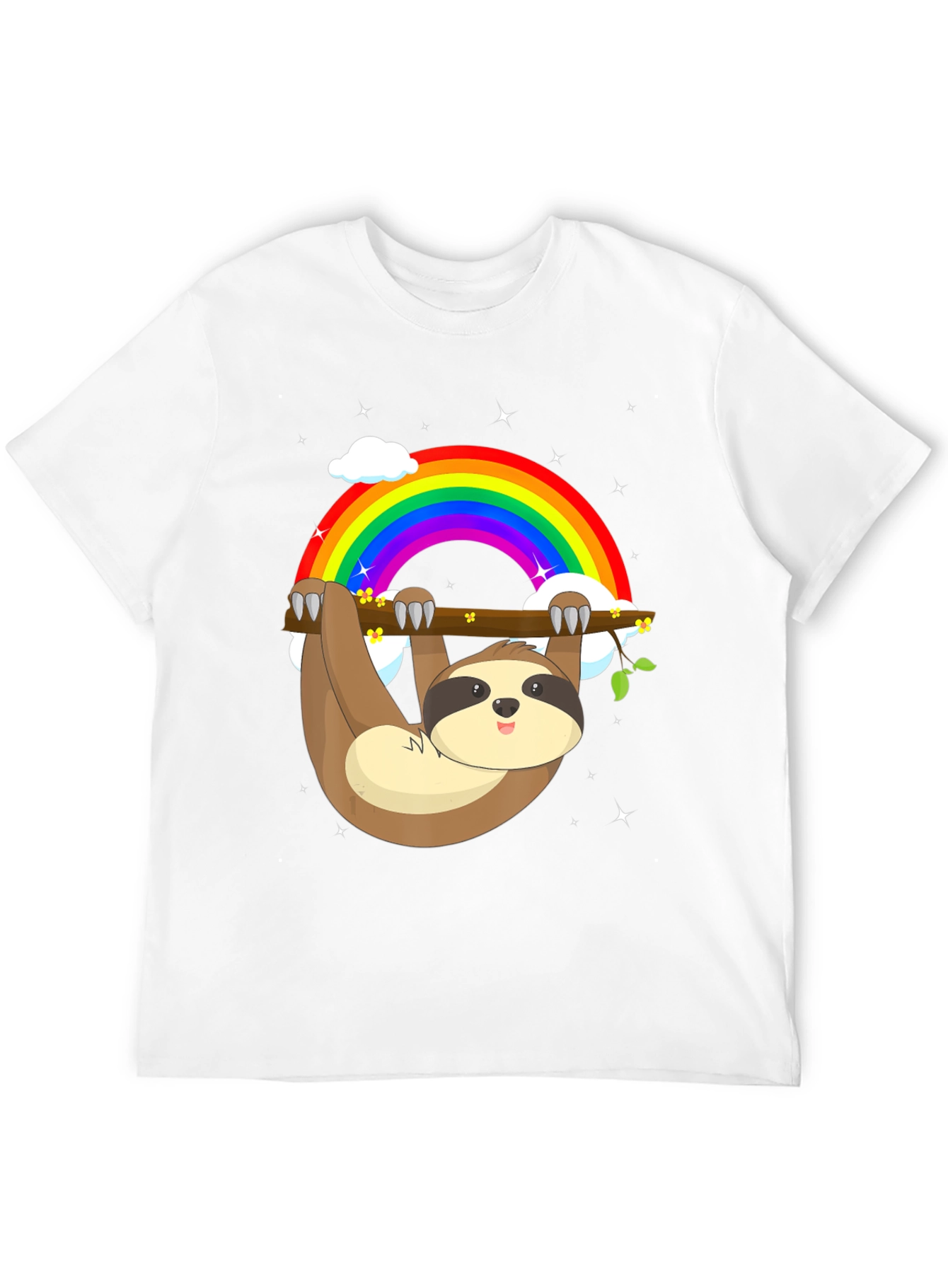 Sloth Rainbow Graphic Tee - Mens Black Cotton T-Shirt