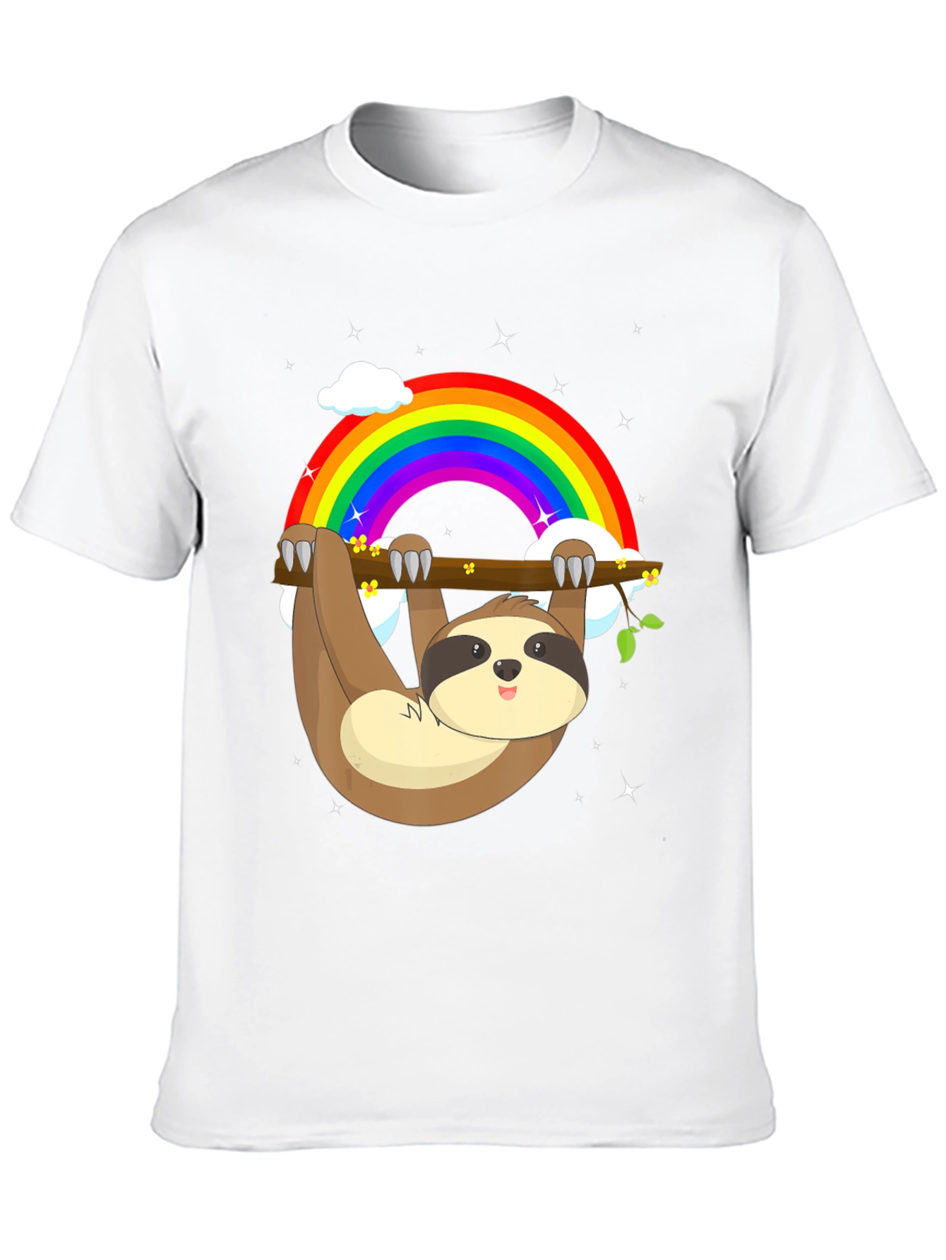 Sloth Rainbow Graphic Tee - Mens Black Cotton T-Shirt