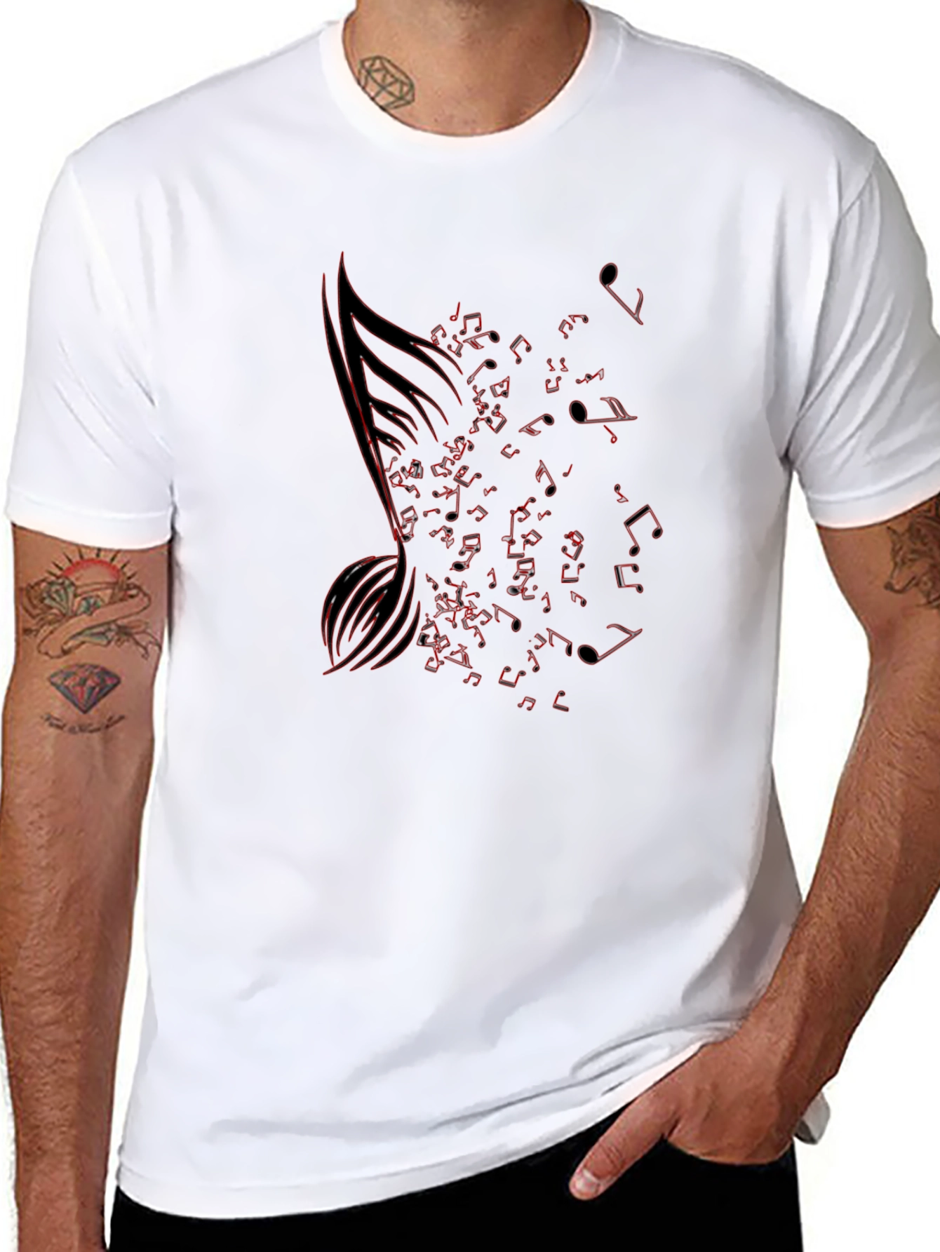 Musical Note Graphic Tee - Black Cotton T-Shirt