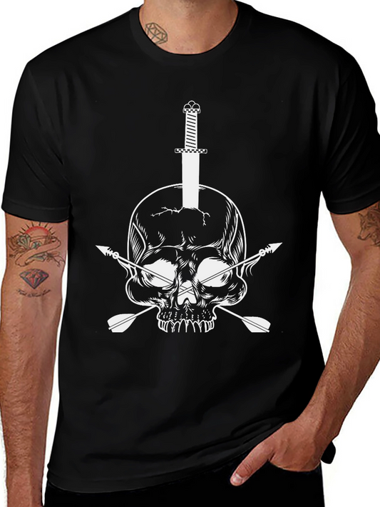 Skull & Crossed Arrows Graphic Tee - Black Cotton Blend