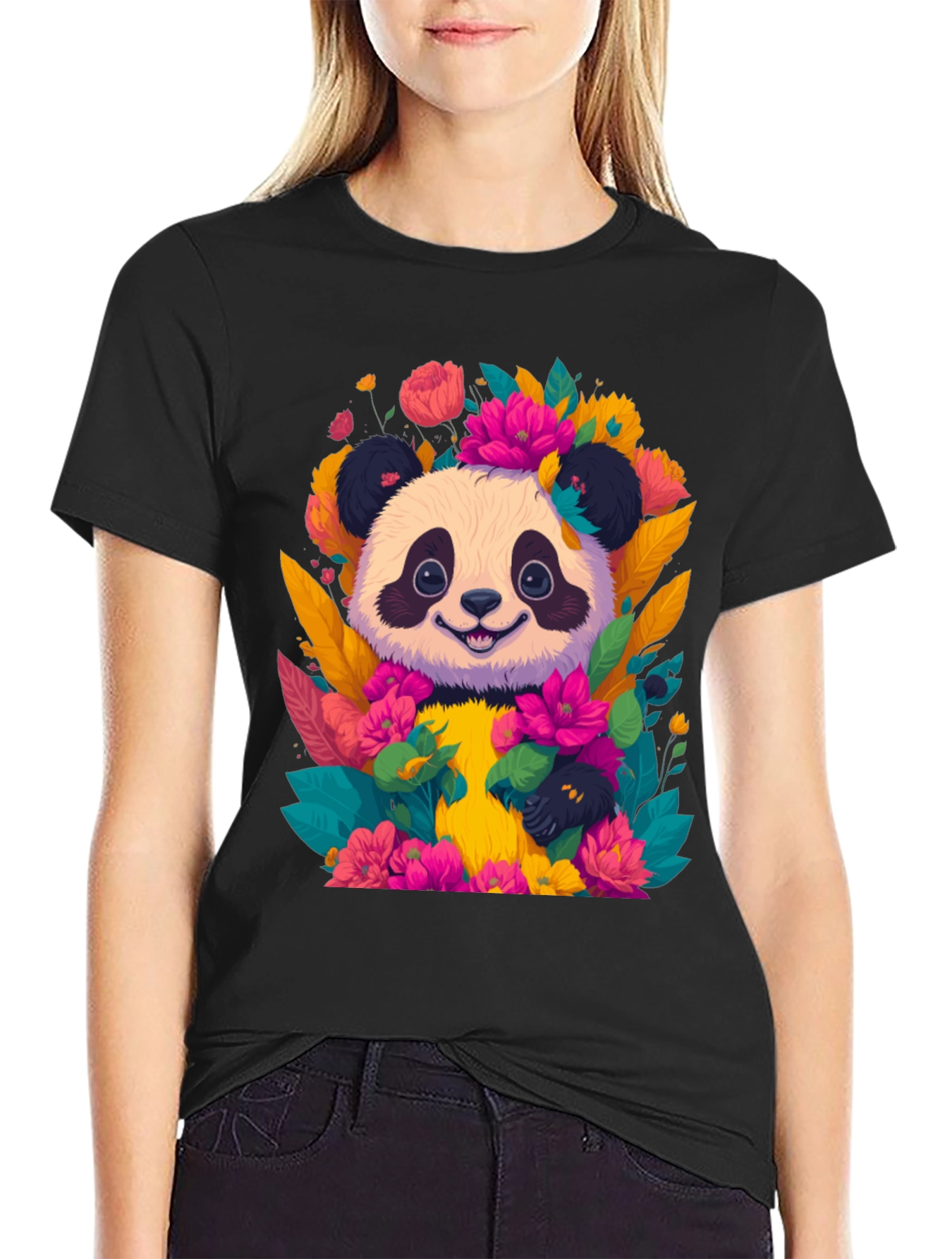 Panda Floral Graphic Tee - Cute Animal T-Shirt