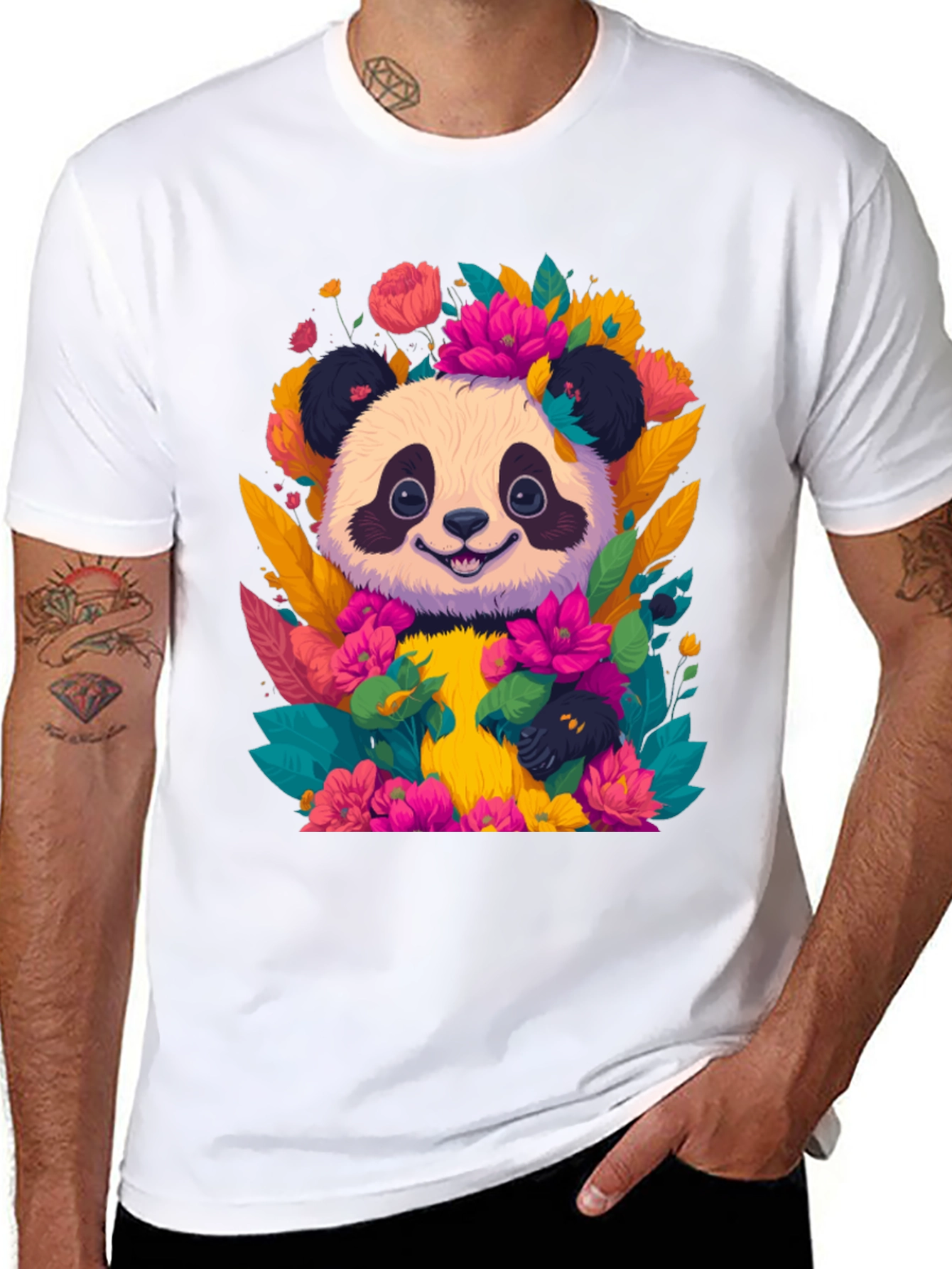 Panda Floral Graphic Tee - Cute Animal T-Shirt